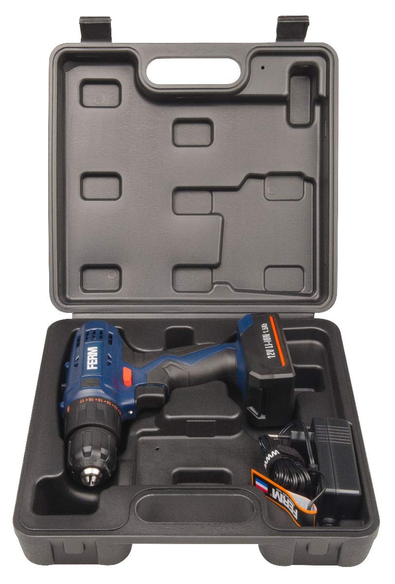 FERM Cordless drills trapano avvitatore 12V 1,5Ah 2 batterie LED