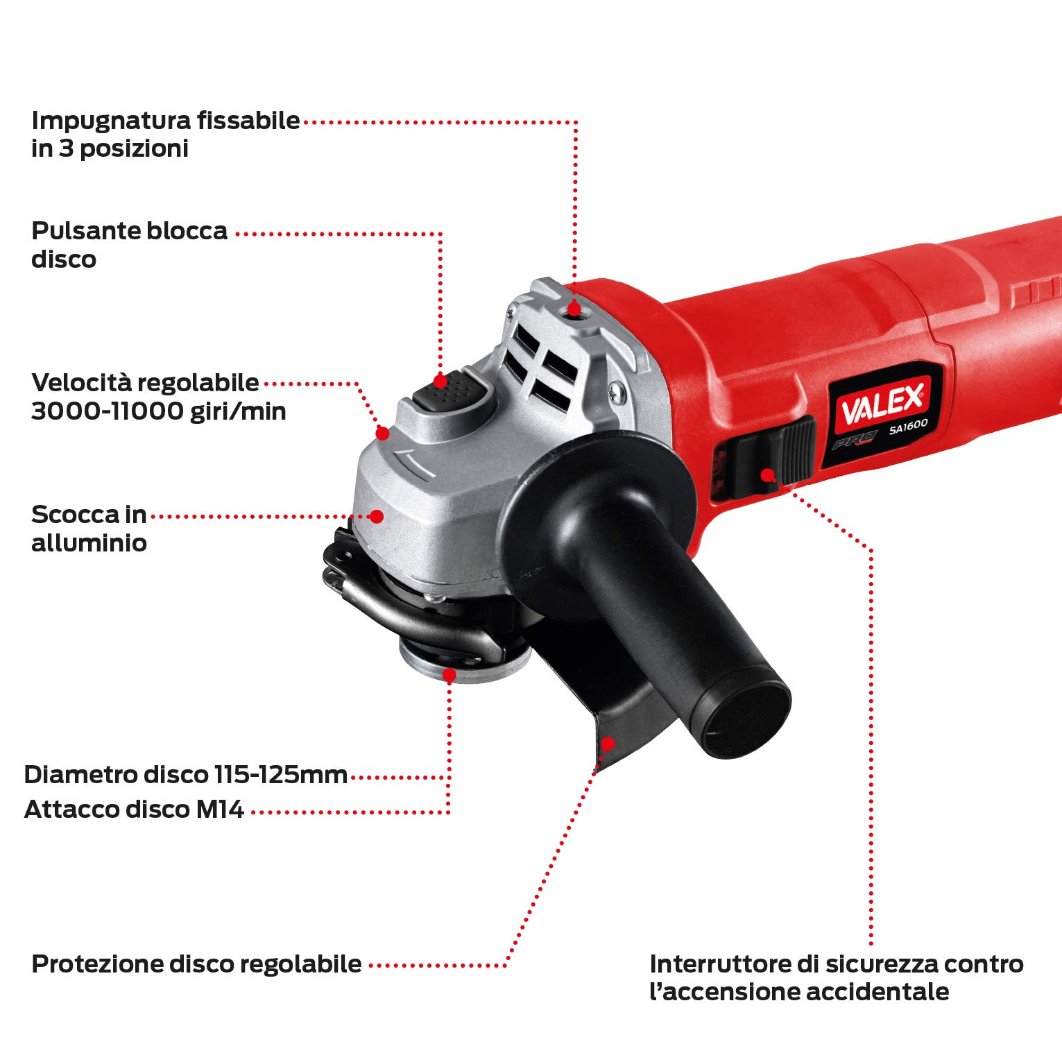 Valex SA1600 smerigliatrice angolare 1600W dischi 115/125 mm