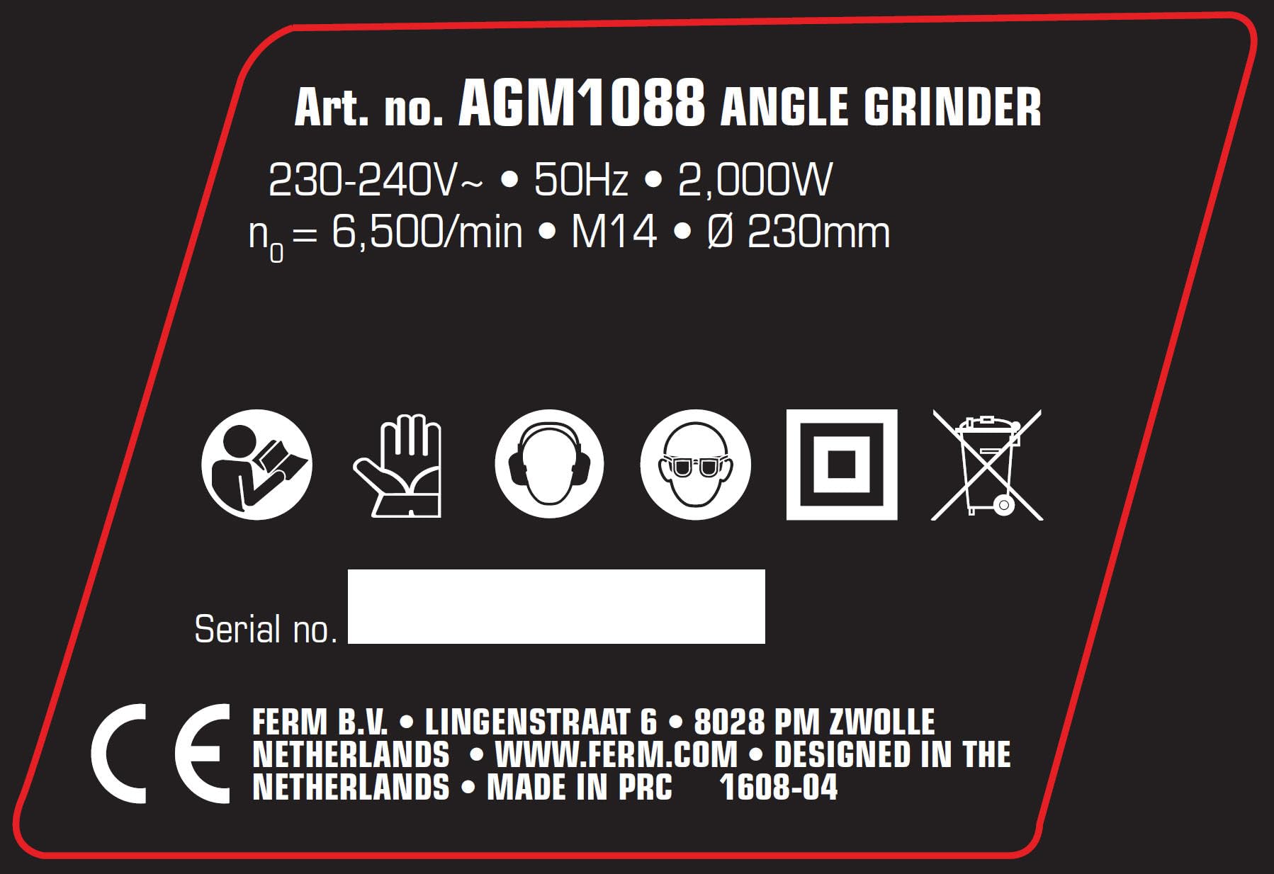 FERM AGM1088 Smerigliatrice Angolare 2500W 230mm Soft Start