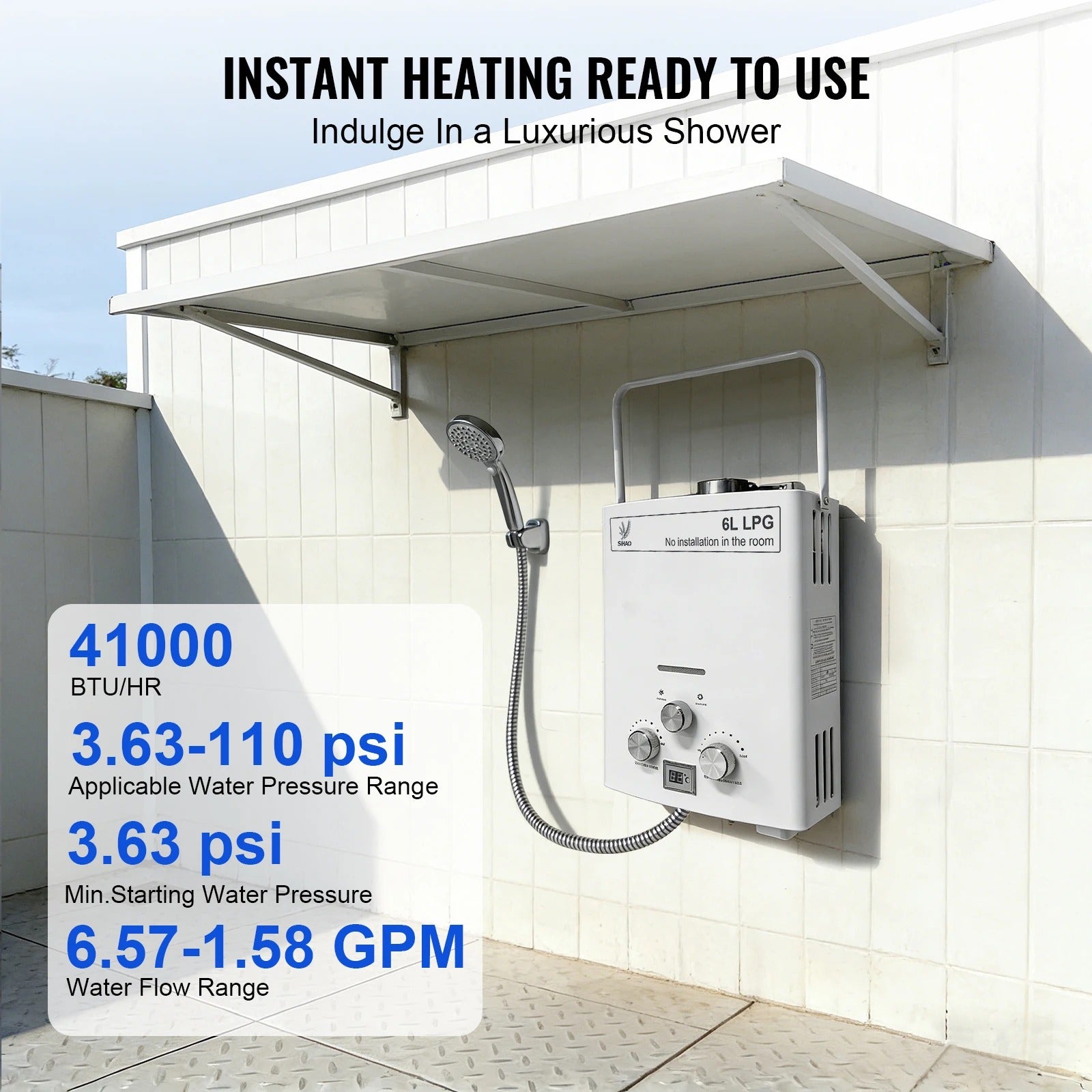 SIHAO Scaldabagno a gas 6L portatile GPL Tipo A display
