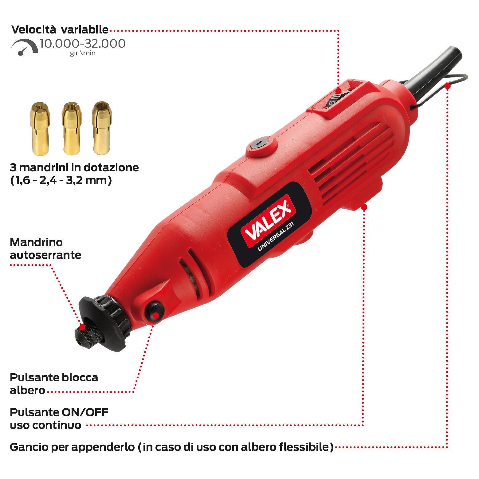 Valex Universal 231 multiutensile 135W con 3 mandrini