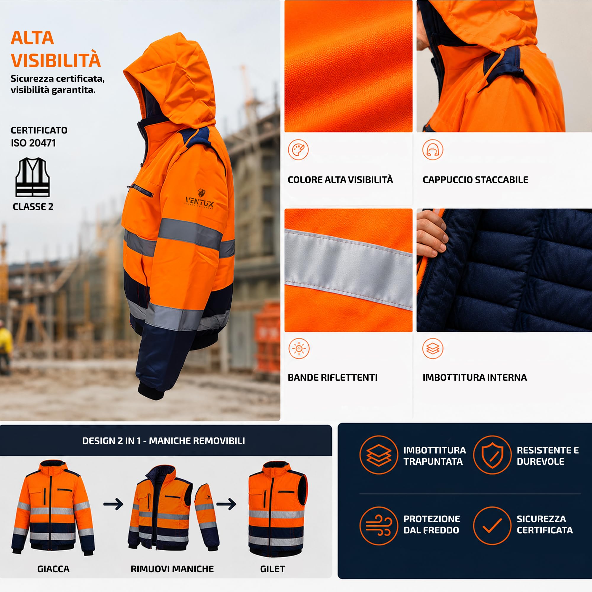 Ventux Giacca Alta Visibilità Softshell XXL Antipioggia