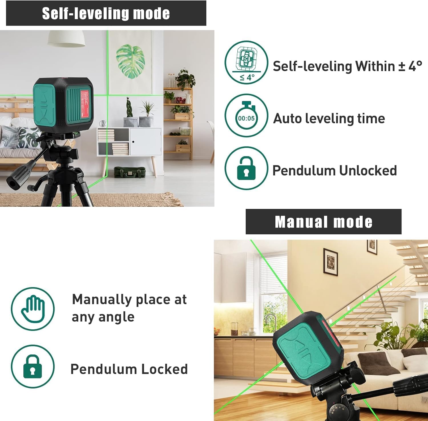 HYCHIKA Livella Laser Verde a Croce Autolivellante 15m