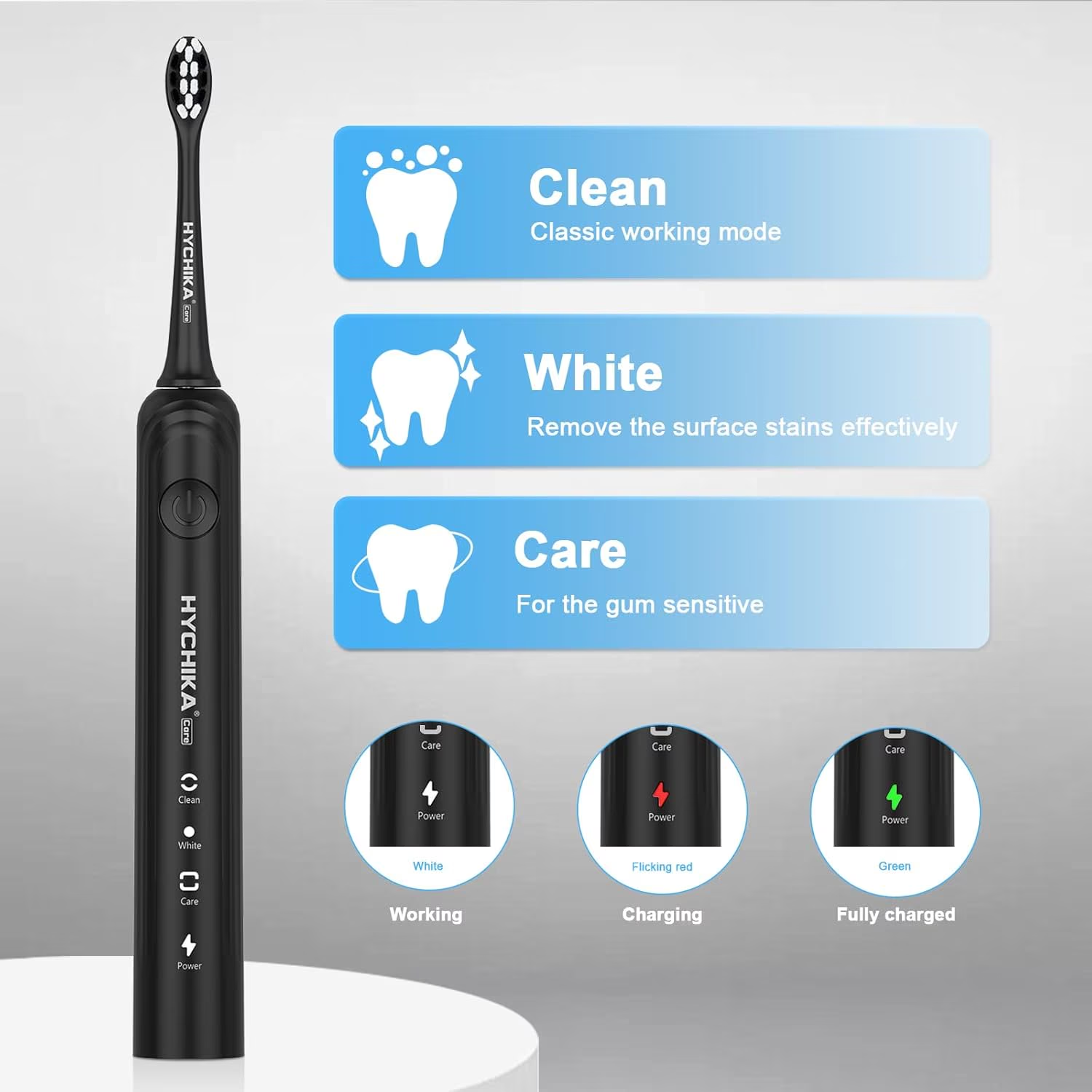 HYCHIKA Spazzolino Elettrico Nero 8 Testine 2500 mAh