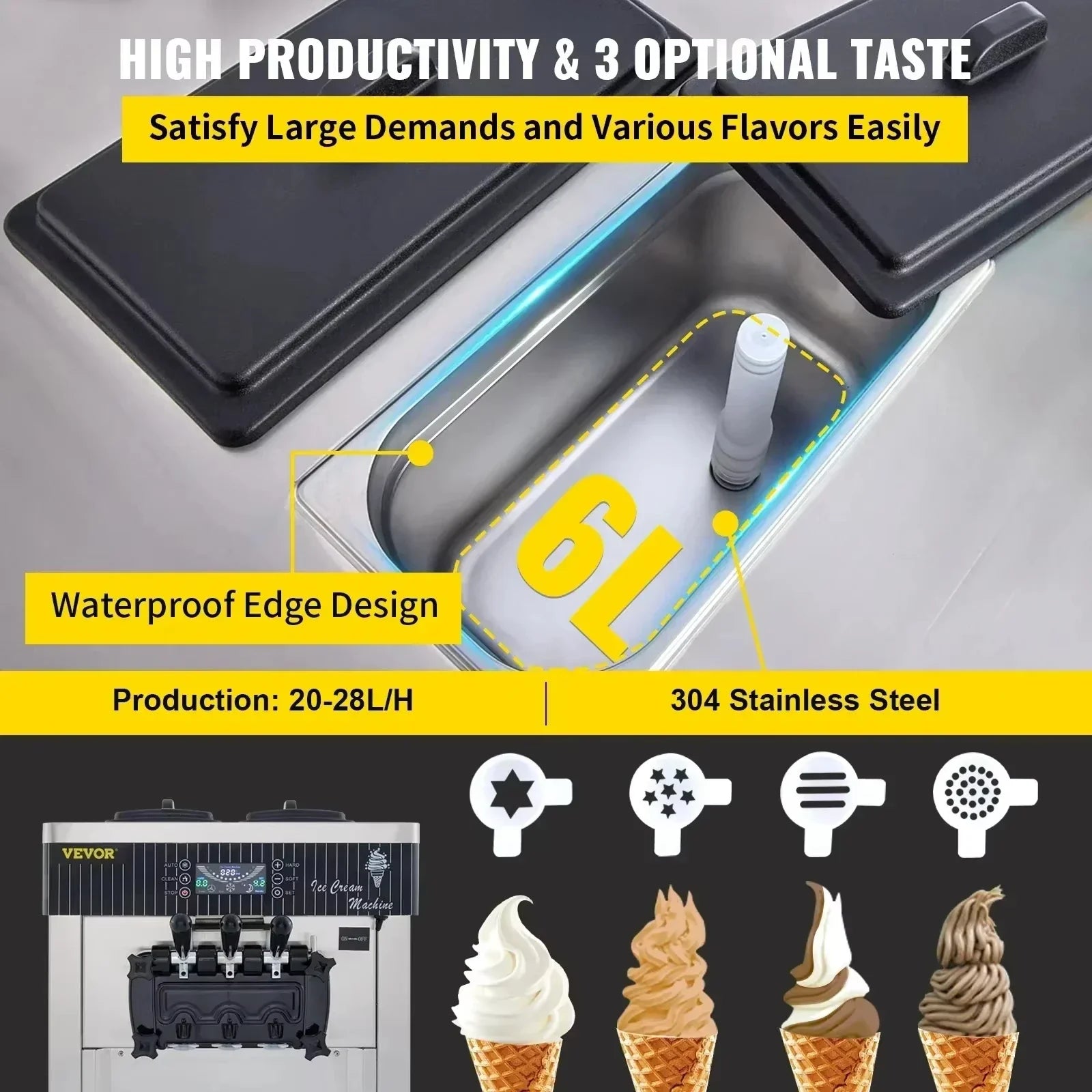 Sihao macchina gelato soft 18-28L/h 3 gusti 2200W