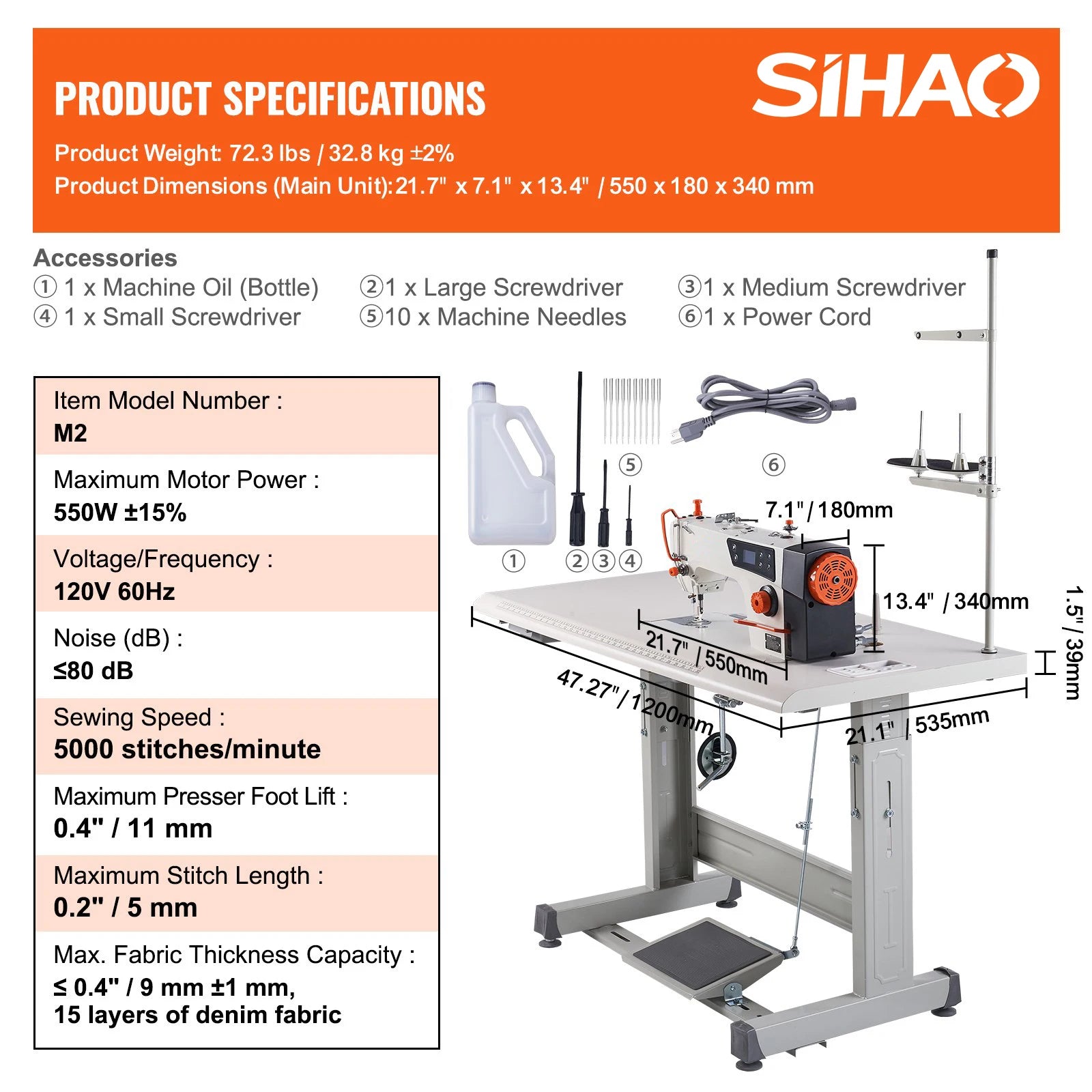 Sihao M2 macchina da cucire industriale 550W 5000 punti pelle