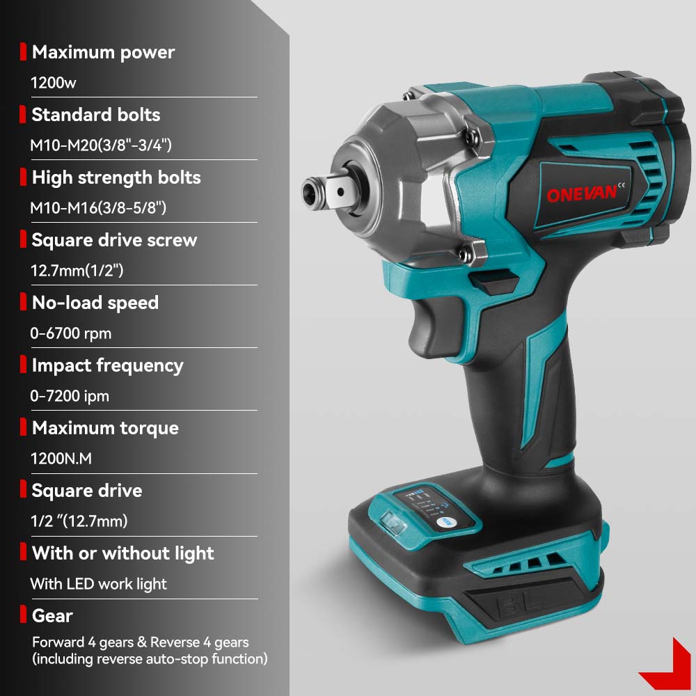 ONEVAN Cordless Tool Set kit 4 pezzi 1200Nm 13mm 125mm 3Ah