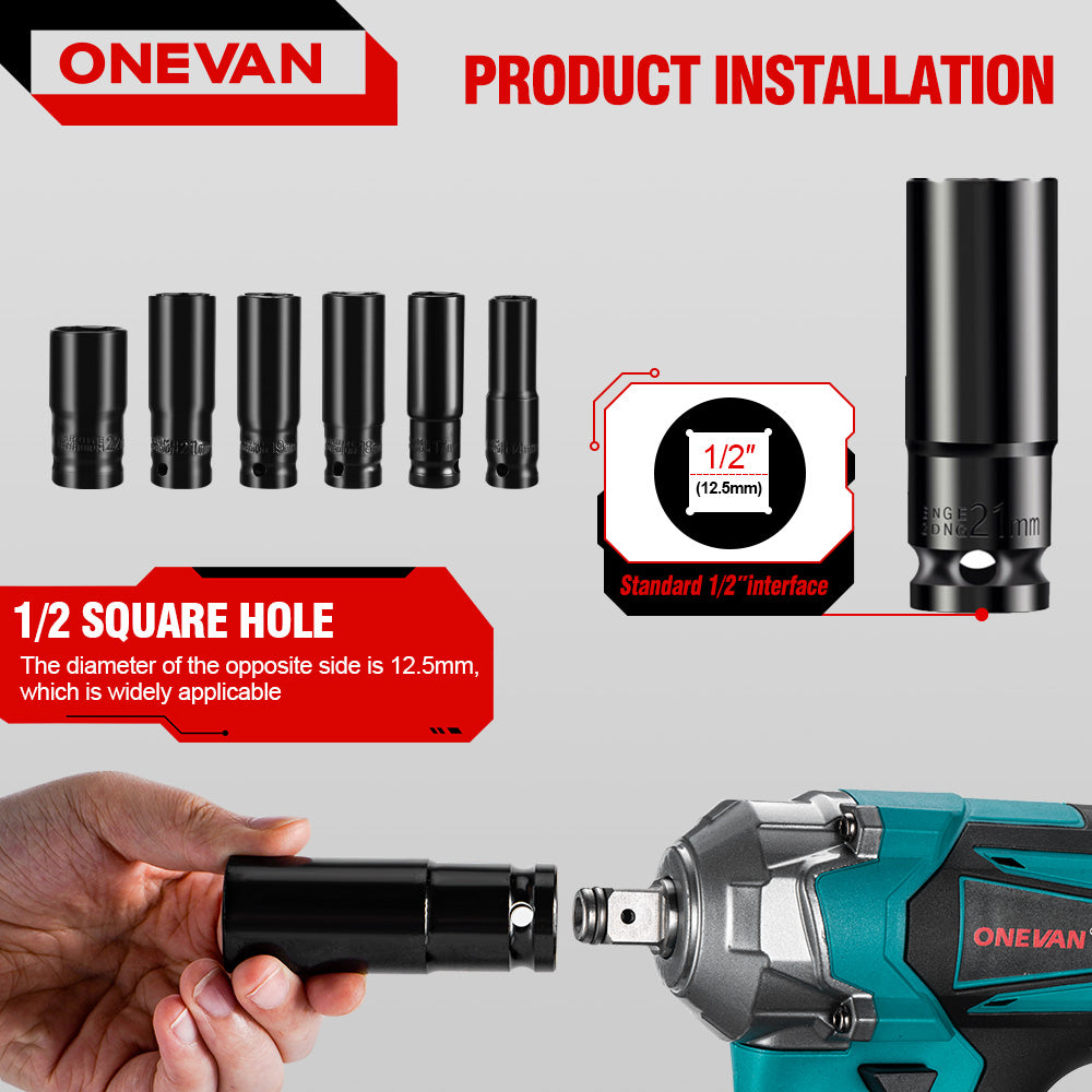 ONEVAN Tool Accessories set bussole 12 pezzi metallo 14-22mm