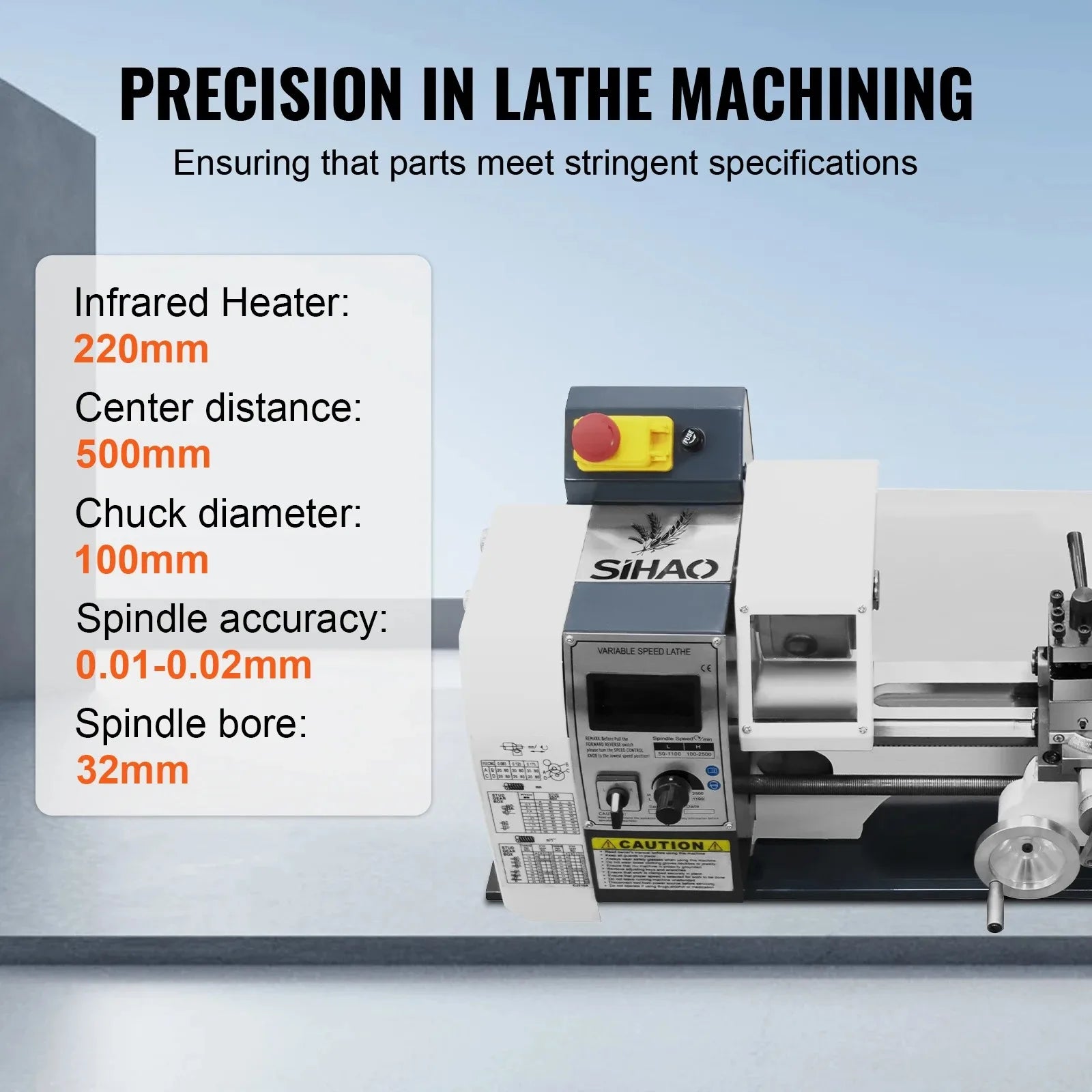 Sihao Lathe Mini Tornio Metalli 1500W 220x500mm con Logo