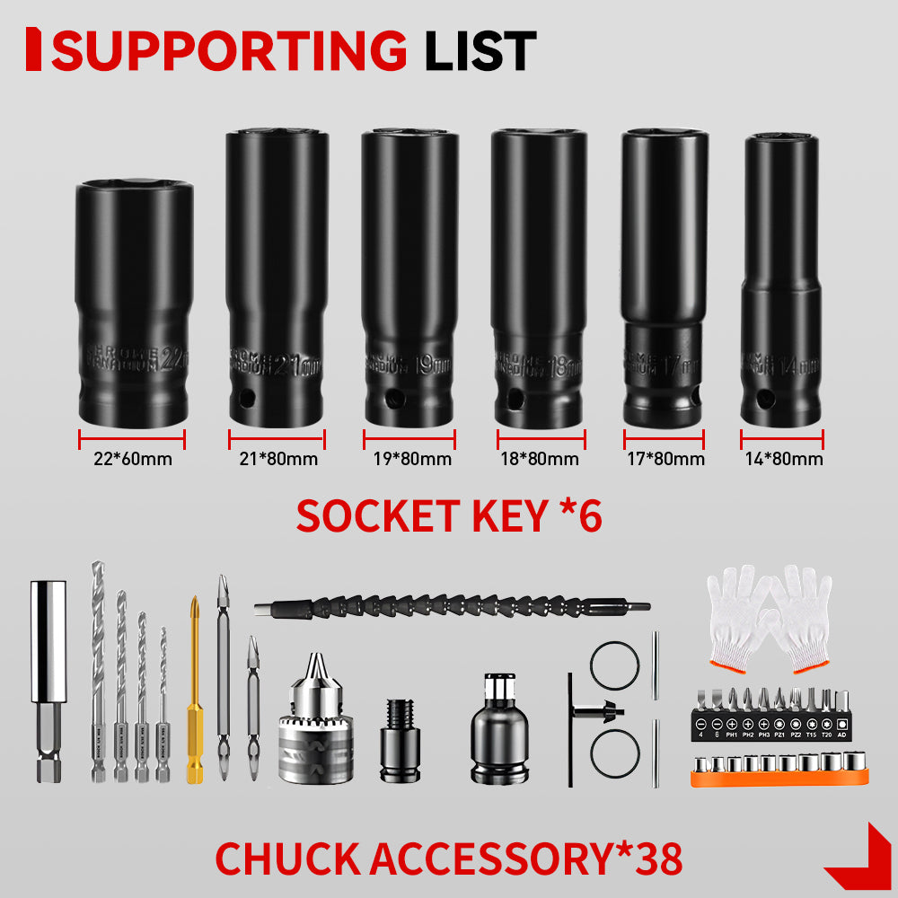 ONEVAN Tool Accessories set bussolotti 1/2 44 pezzi 4-12mm