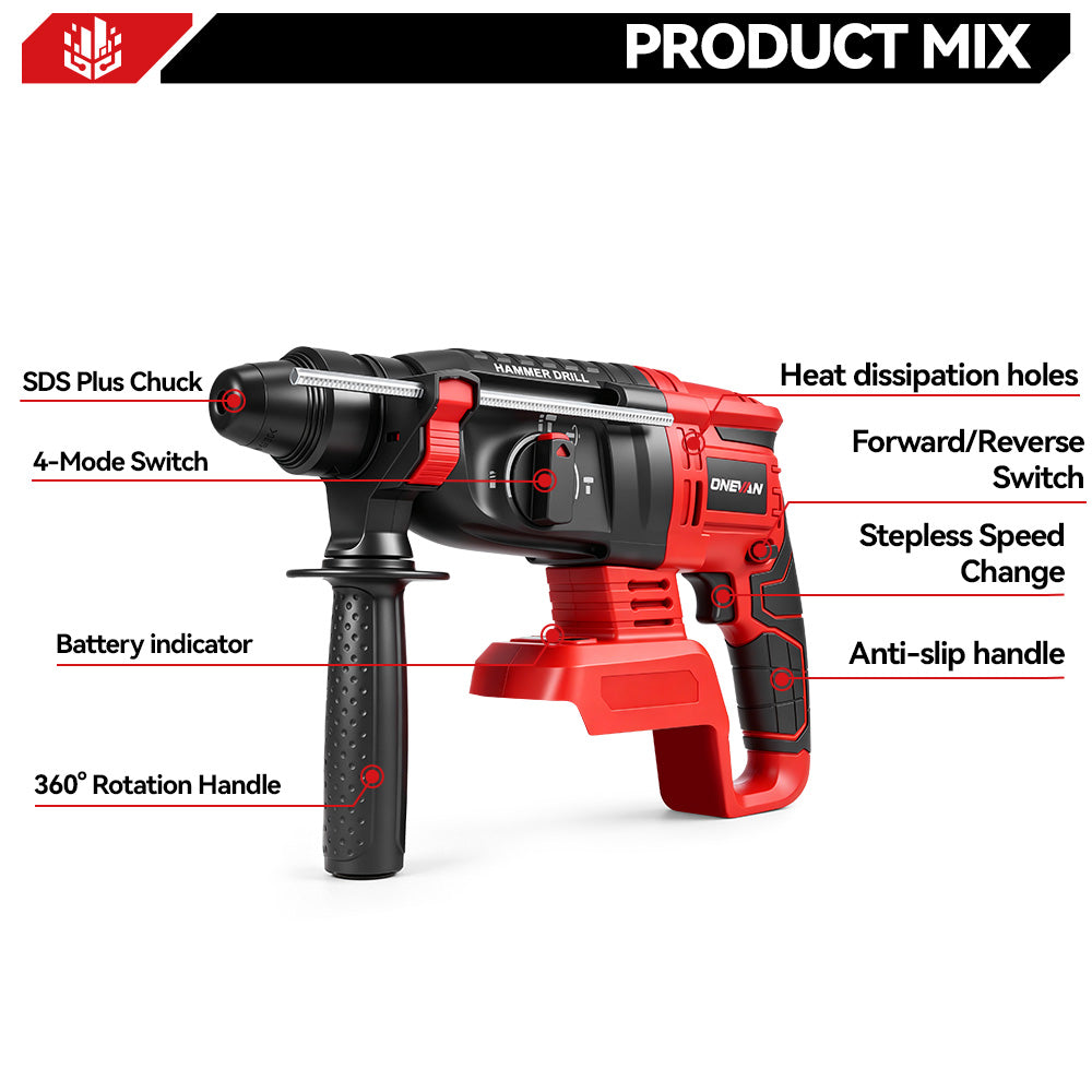 ONEVAN Home Improvement Martello Perforatore 26mm Brushless 20V
