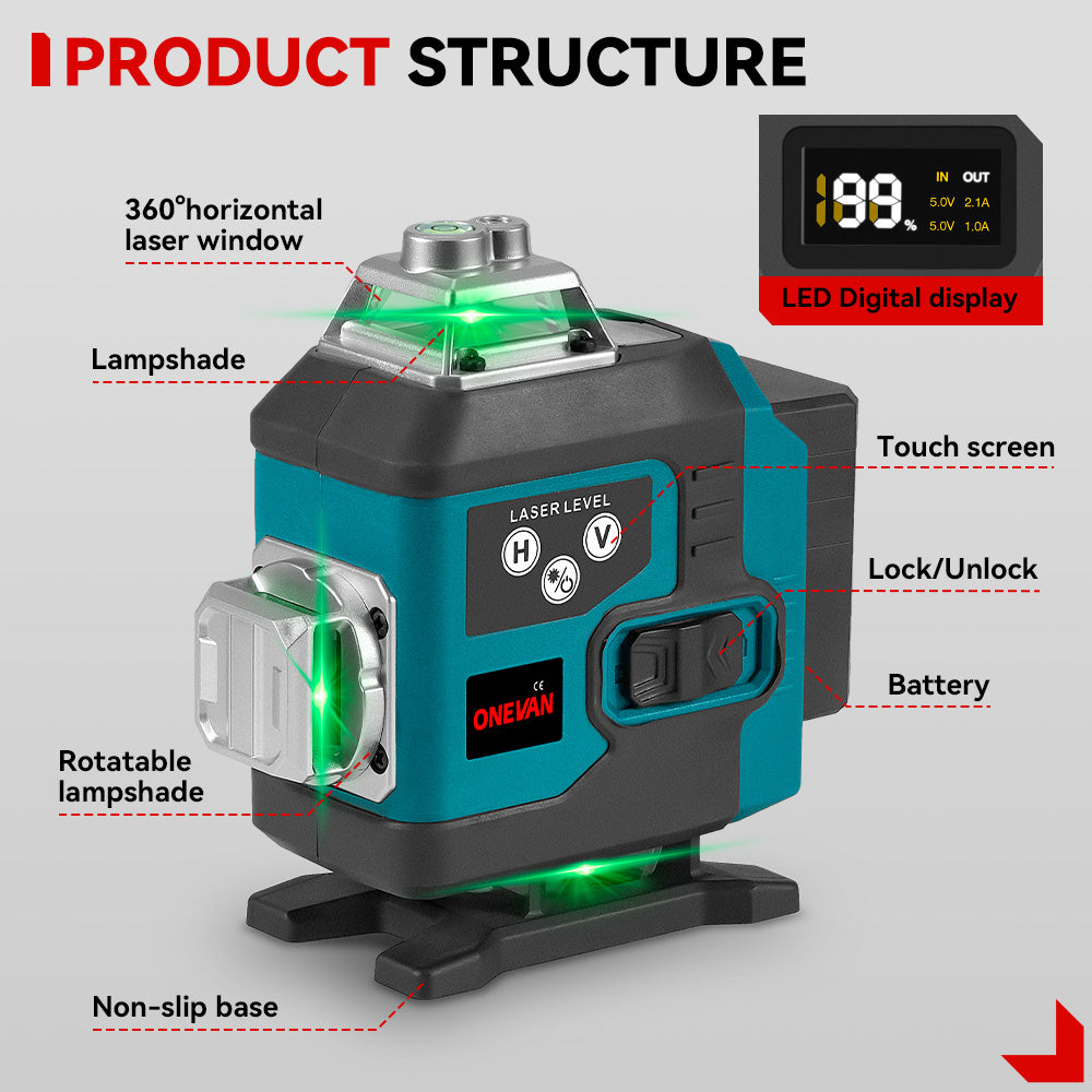 ONEVAN Home Improvement Livello Laser Verde 16 Linee 4D Treppiede