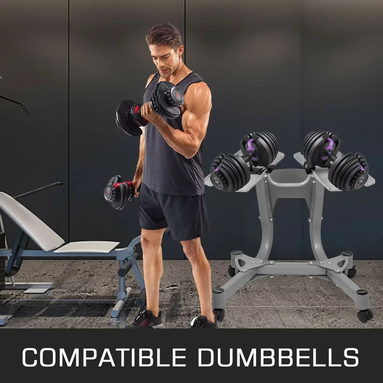 Sihao stand manubri regolabile 100kg con ruote palestra