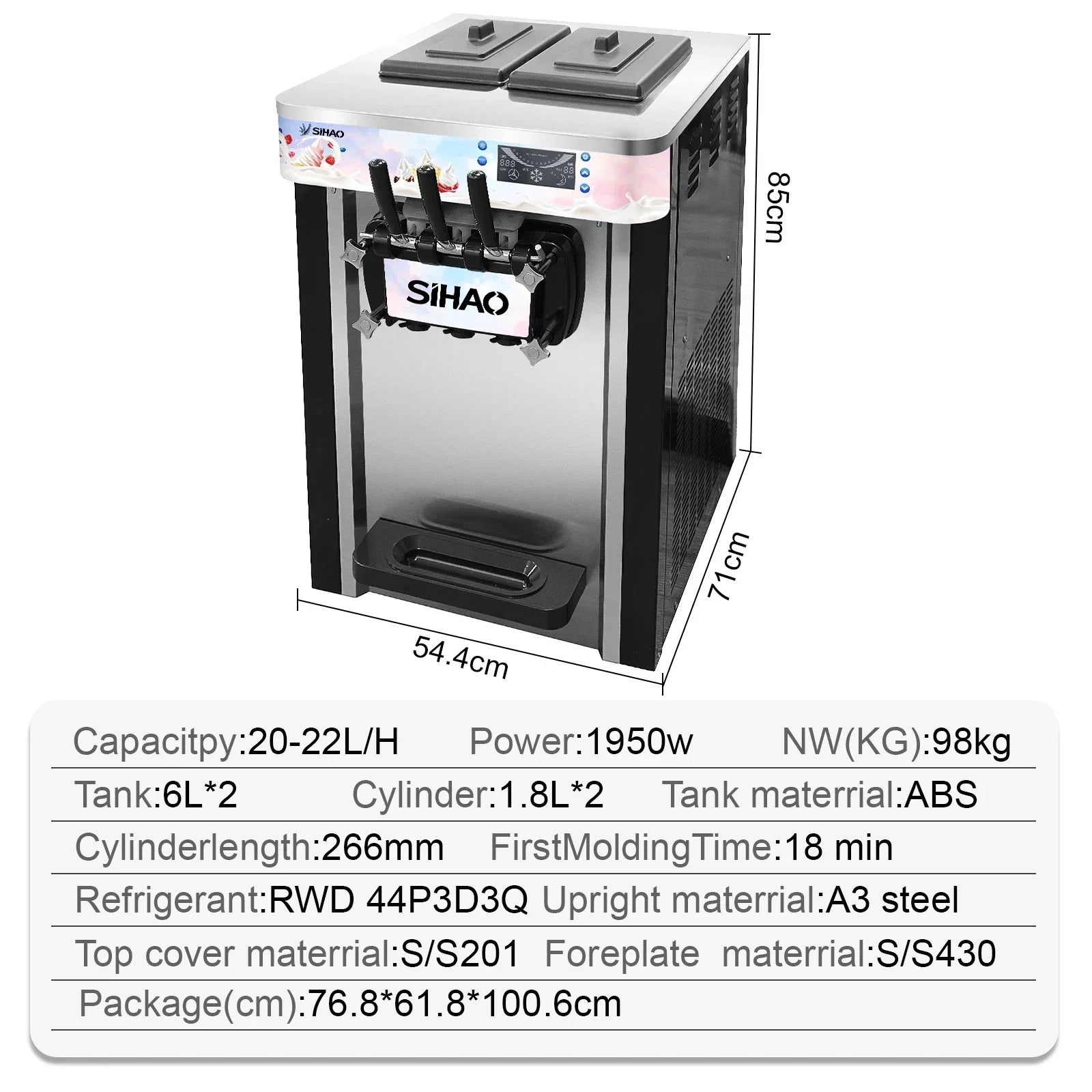Sihao Ice Cream Maker Gelatiera Soft 3 Gusti S20AB