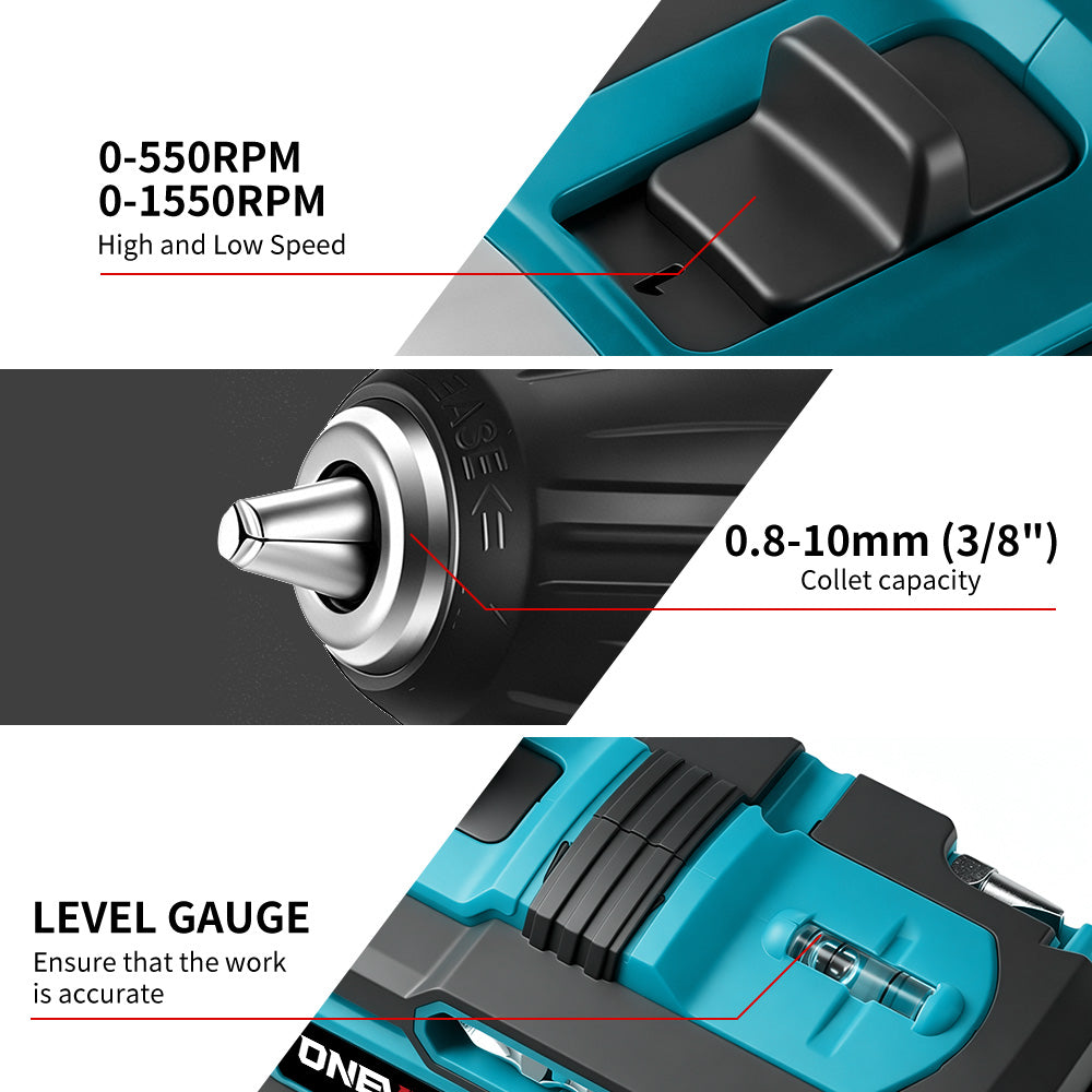 ONEVAN Home Improvement trapano avvitatore 38Nm 24pz blu