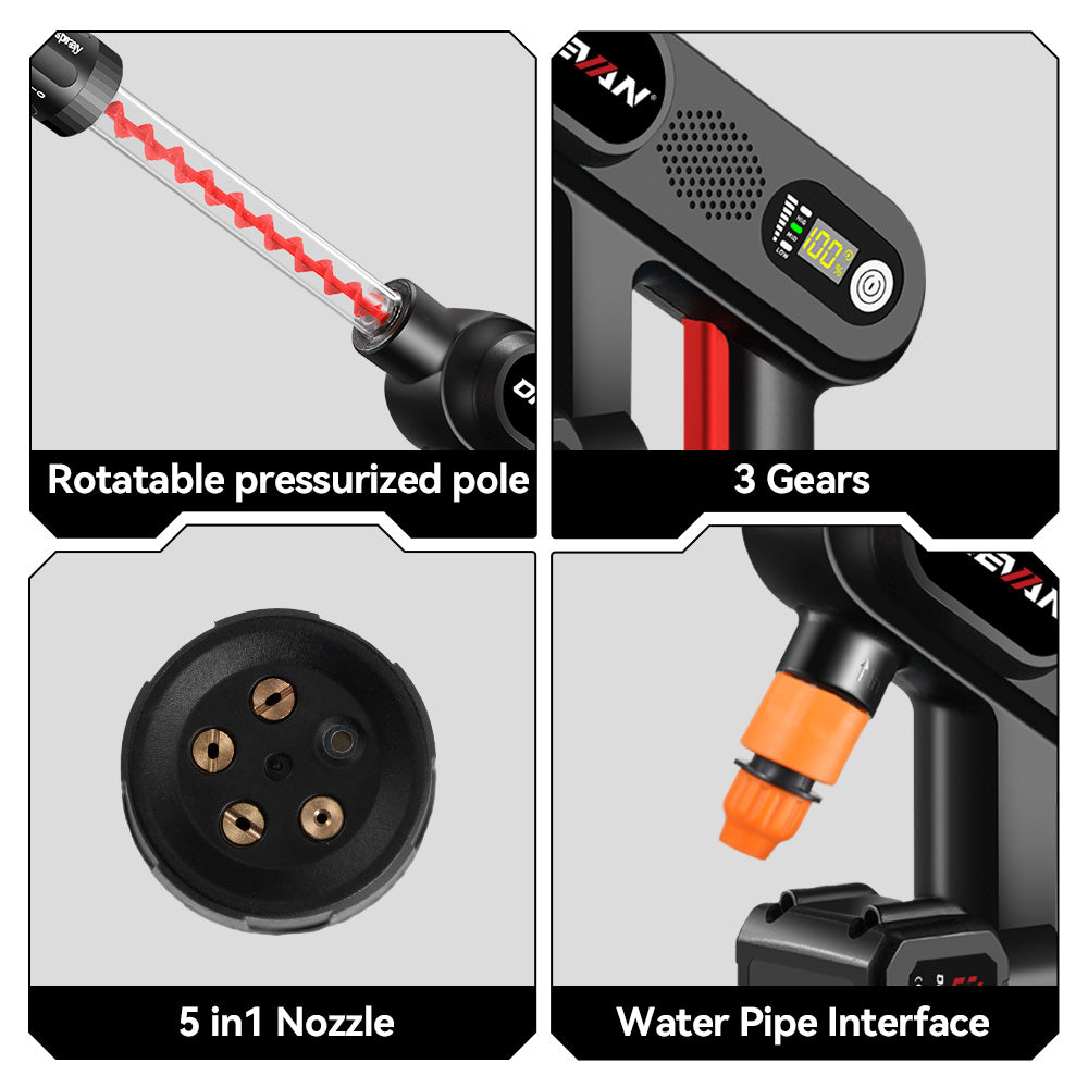 ONEVAN 16Bar Idropulitrice a Batteria 18V 2 Batterie 300W