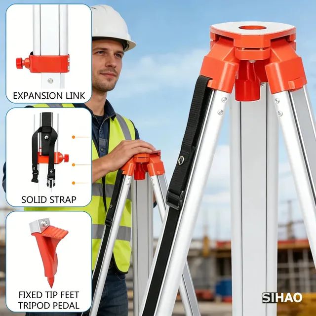 Sihao Surveying Treppiede Laser 1,65m con Stadia 5m Alluminio