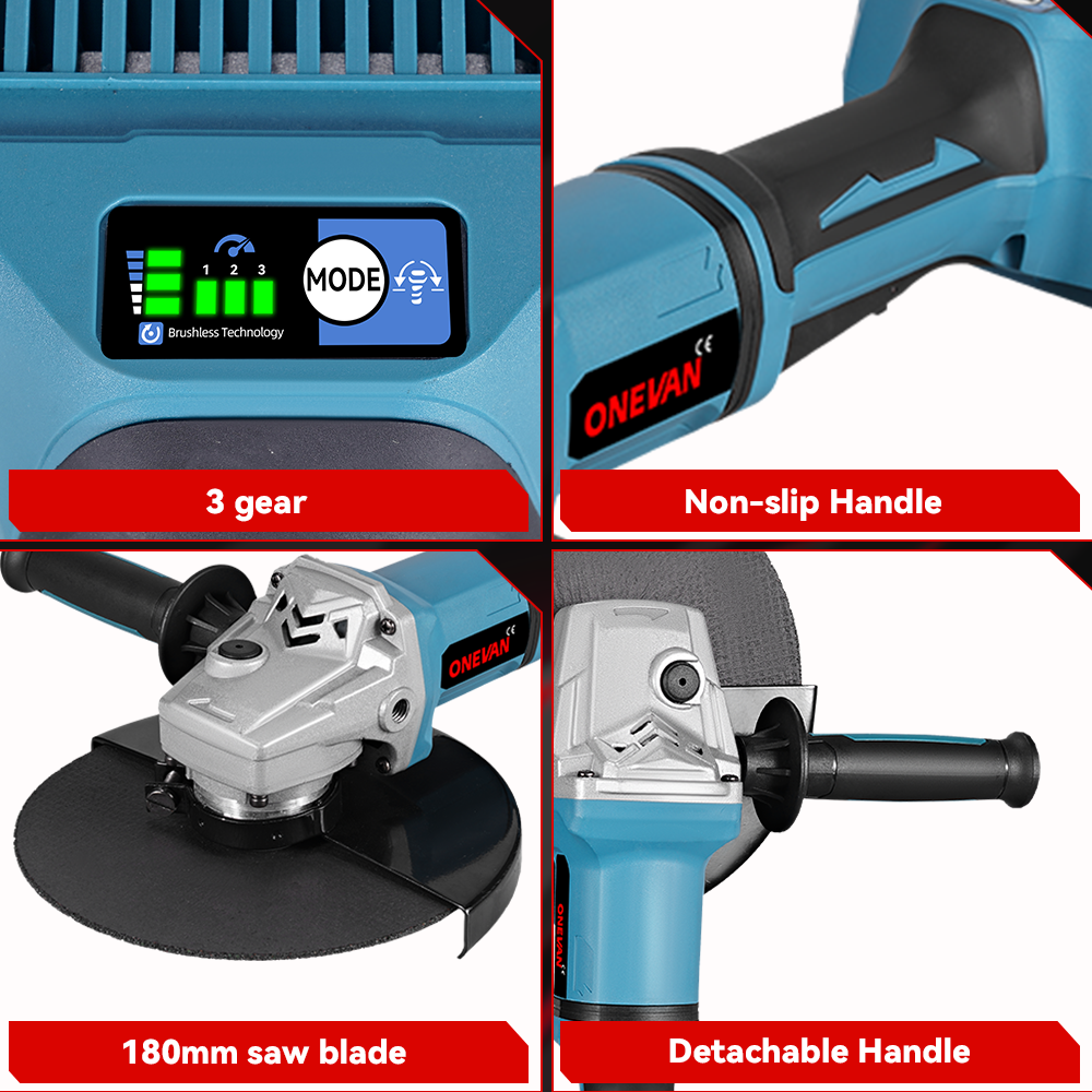 ONEVAN Woodworking Tools smerigliatrice 180mm 1800W 2 batterie