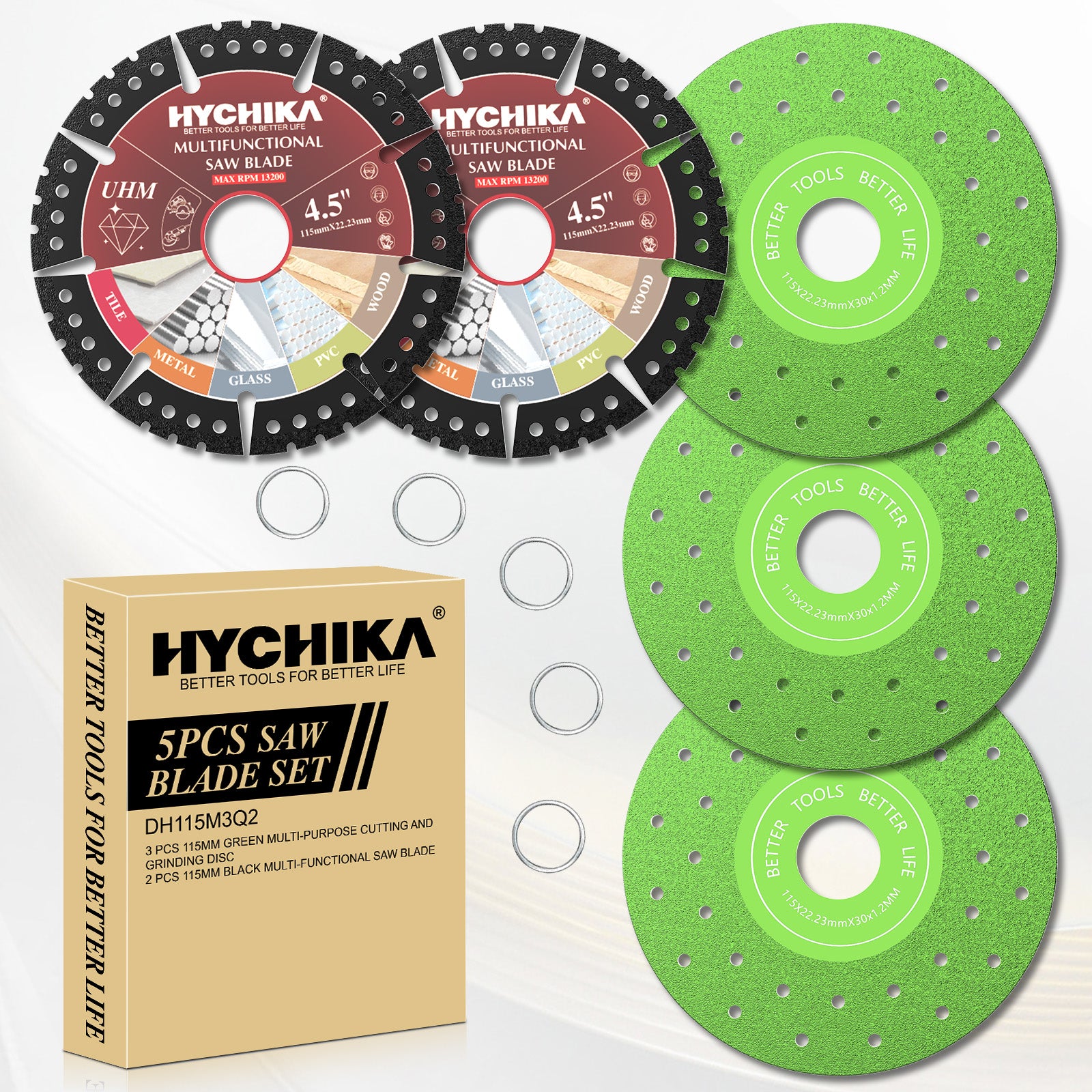 HYCHIKA set 5 dischi diamantati 115mm taglio + smerigliatura carrozzeria