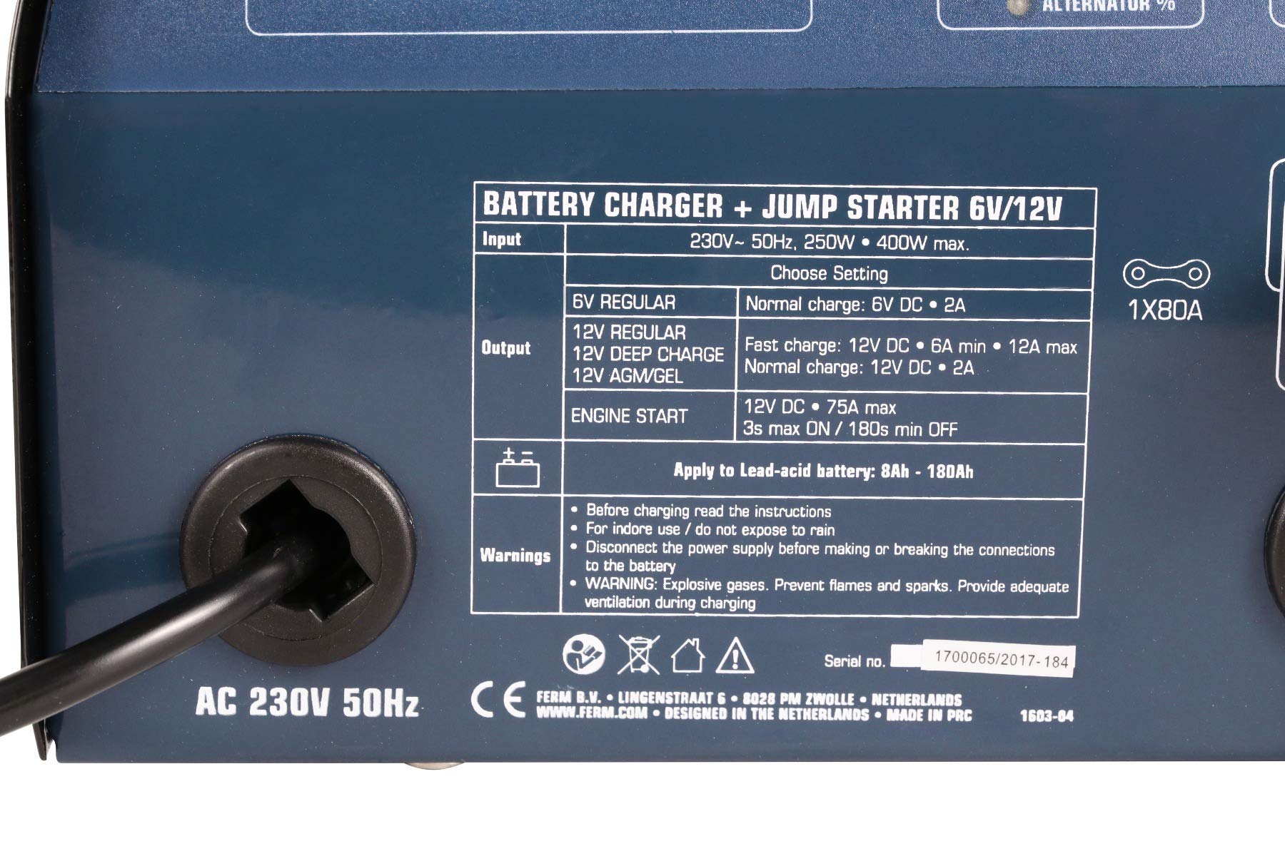 FERM BCM1020 Caricabatterie Auto 6-12V con Avviamento 75A