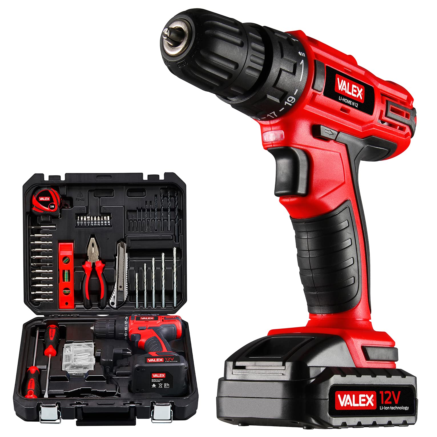 Valex Li-Home N12 trapano avvitatore 12V valigetta 72 utensili