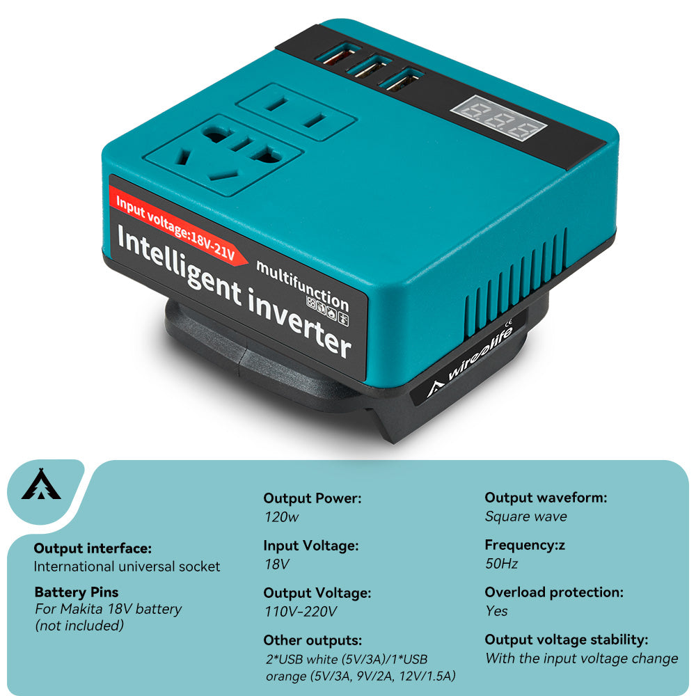 ONEVAN 120W Inverter 18V-220V per Batteria Makita 18V con USB