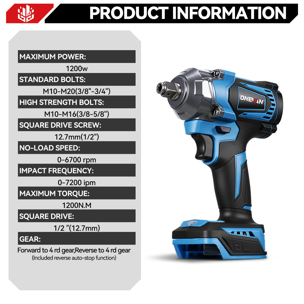 ONEVAN 1200N·m Avvitatore a Impulsi 1/2 + Lucidatrice 3Ah