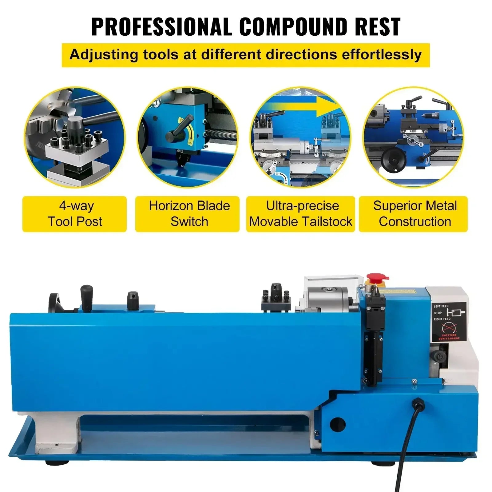 Sihao Lathe Mini Tornio Metalli 550W 180x350 7x14 Nylon Gear