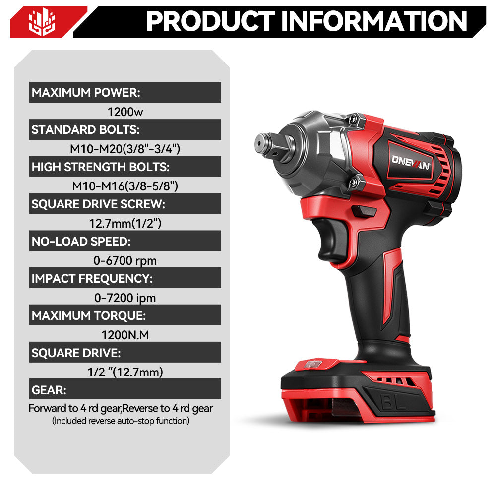 ONEVAN Cordless Tool Set avvitatori 1/2" 1200+1800Nm EU