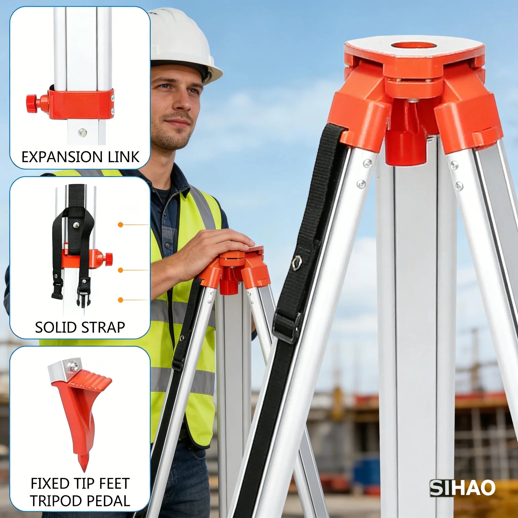 Sihao Surveying Treppiede Laser 1,65m con Stadia 5m Alluminio