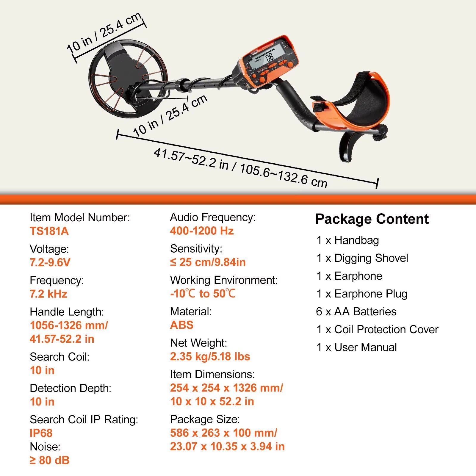 Sihao DSP metal detector 10" LCD 7 modalità asta 104-132cm