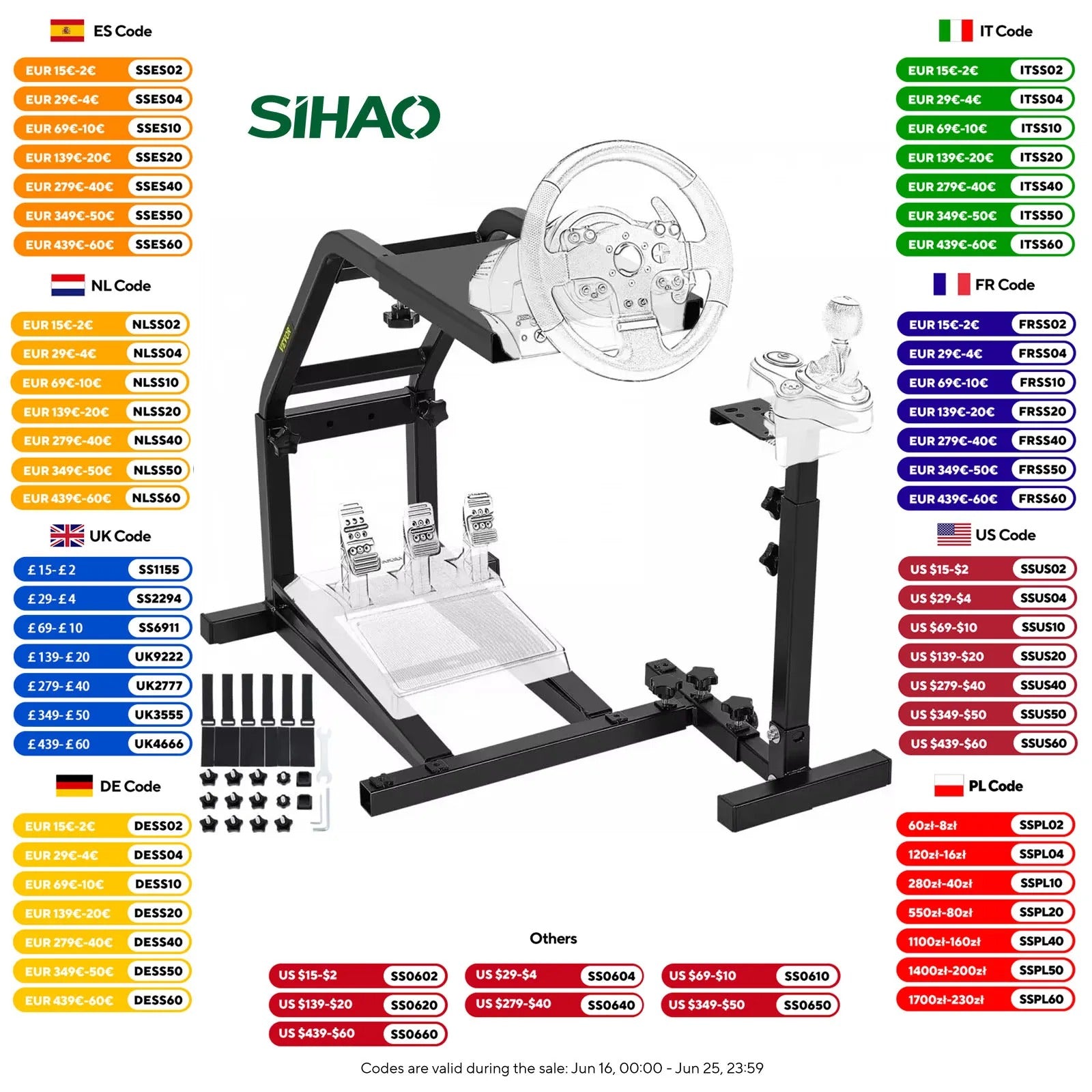 Sihao postazione sim racing stand volante nero Logitech