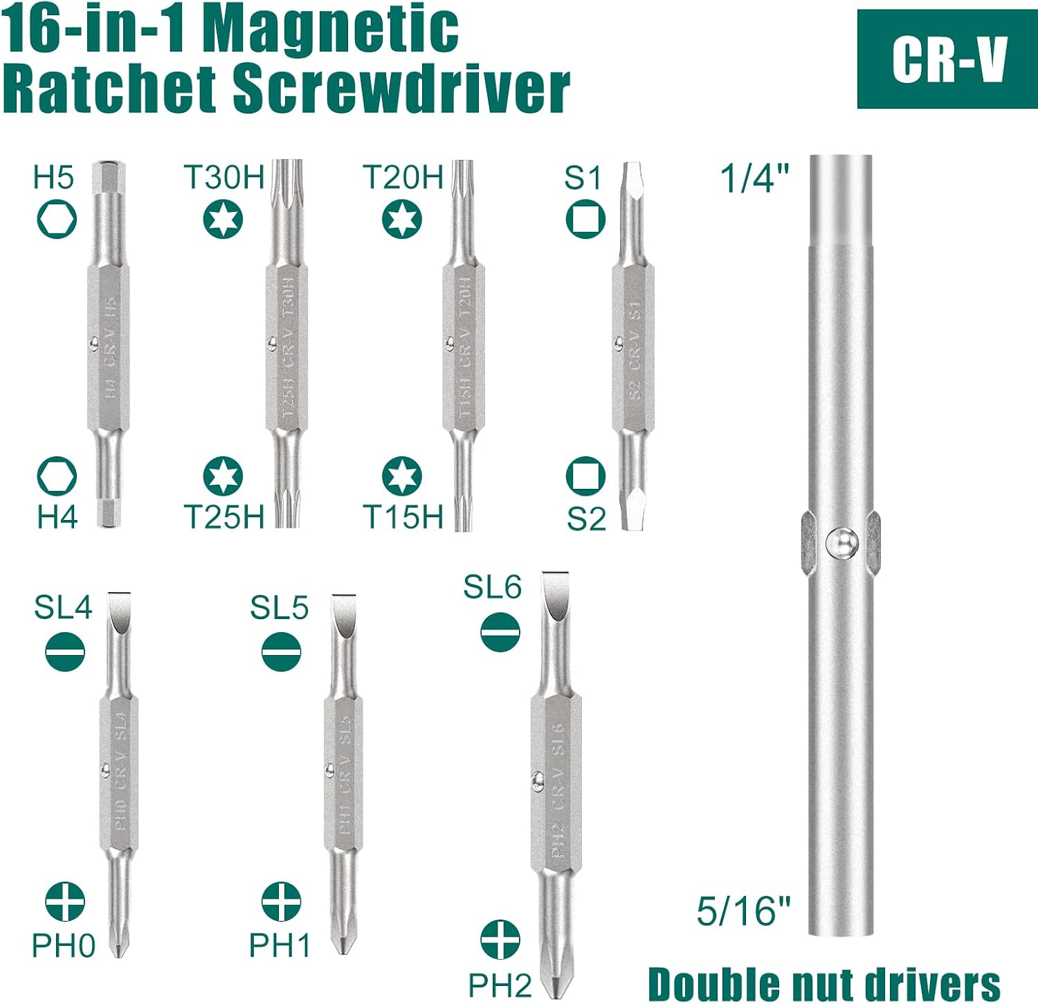 HYCHIKA Cacciavite Cricchetto Magnetico 16 in 1