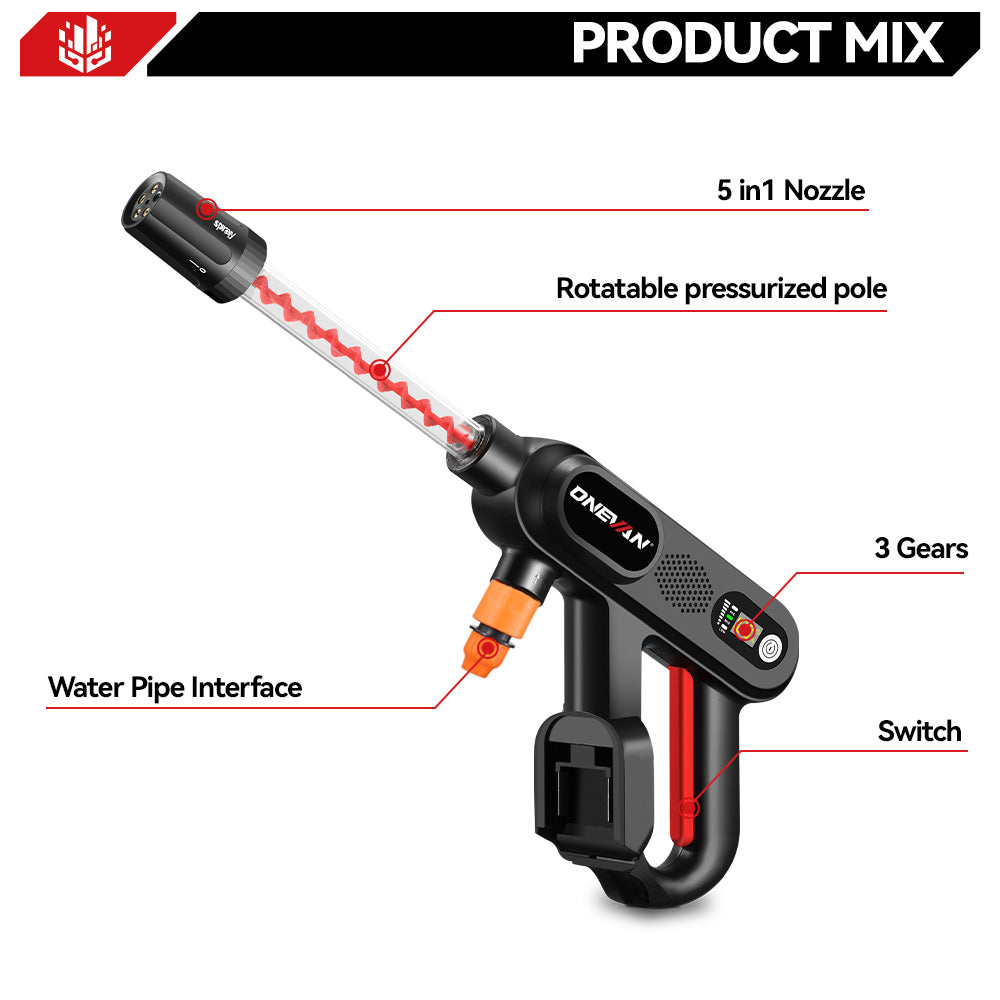 ONEVAN 16Bar Idropulitrice a Batteria 18V 2 Batterie 300W