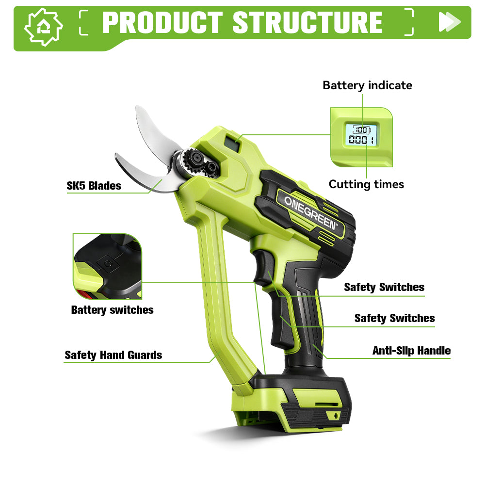 ONEVAN Garden Tools forbici potatura 30mm brushless 2 batterie