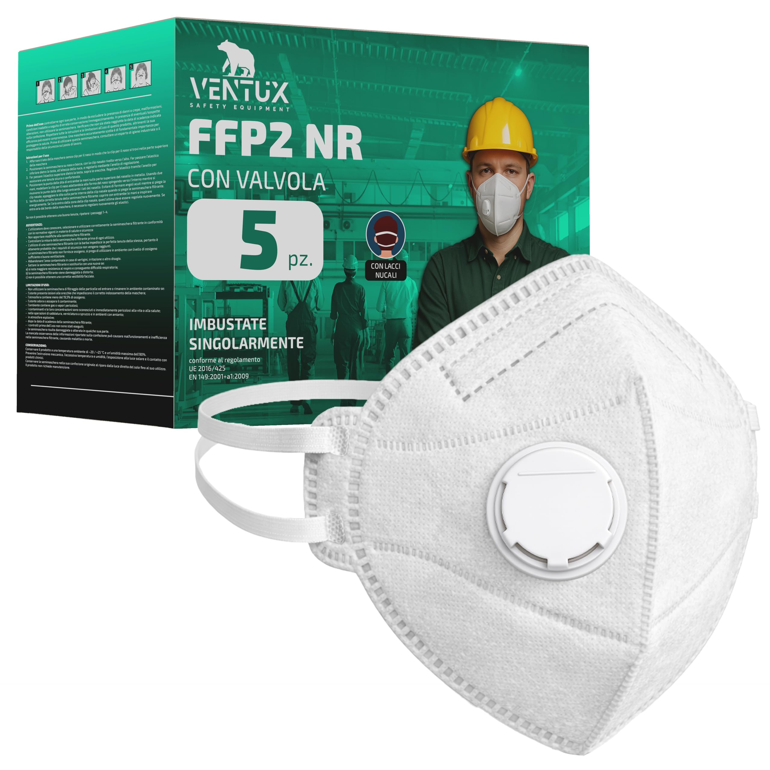 Ventux FFP2 con valvola mascherina monouso filtrazione 94%
