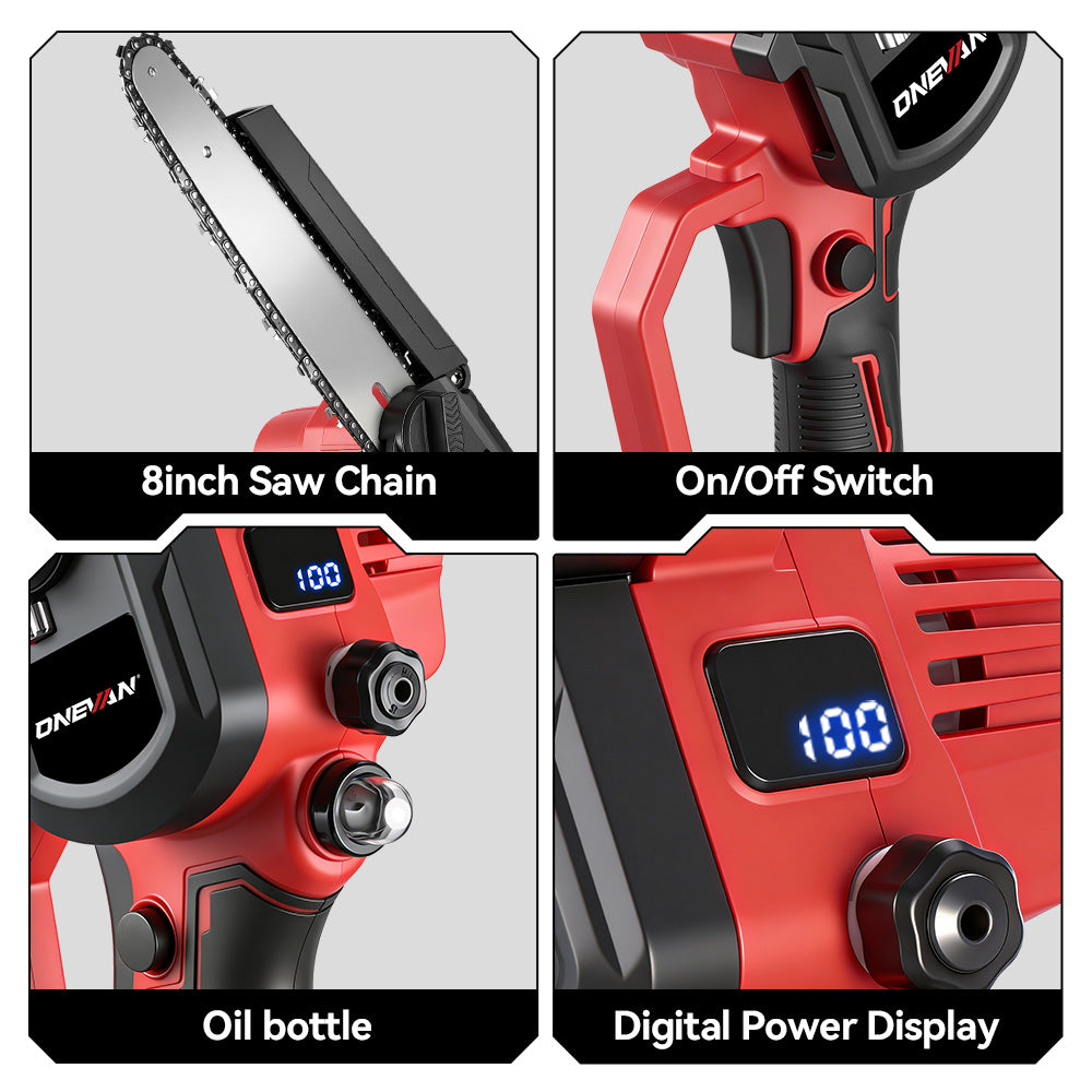 ONEVAN Garden Tools Motosega 8" 450W con 2 Batterie