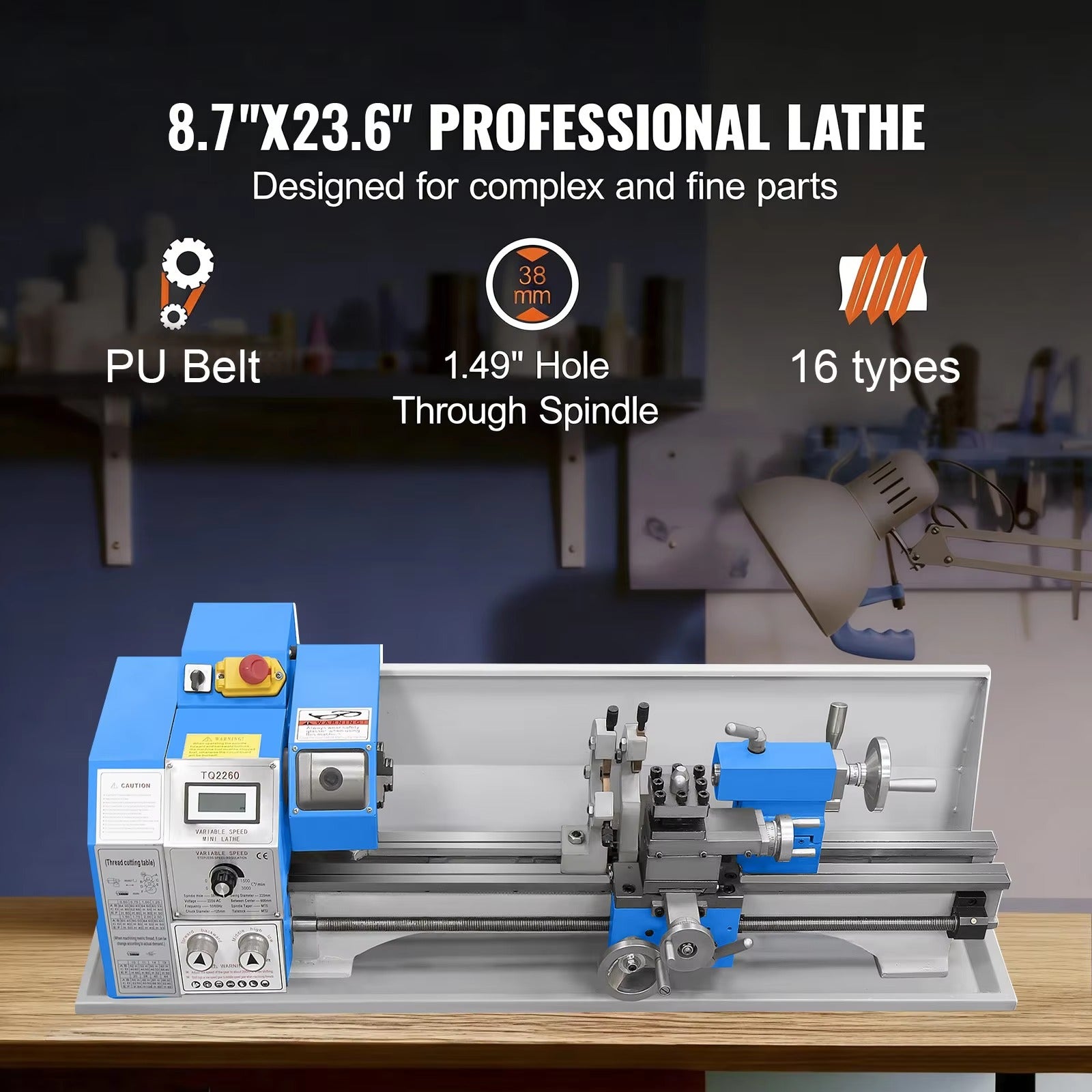 Sihao Lathe 220x600 mm Tornio Metalli 1100W Velocità Variabile