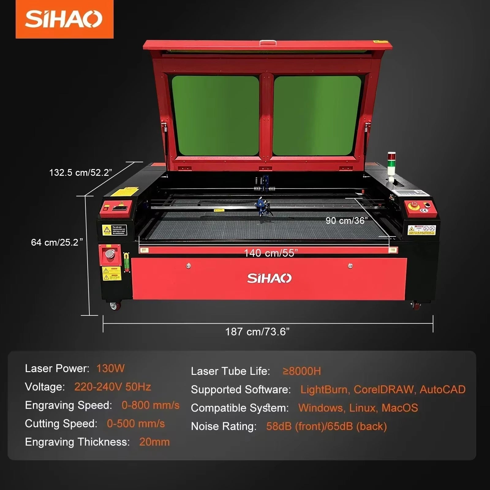 Sihao Laser Engraving Machine 80W incisore laser CO2 70x50cm