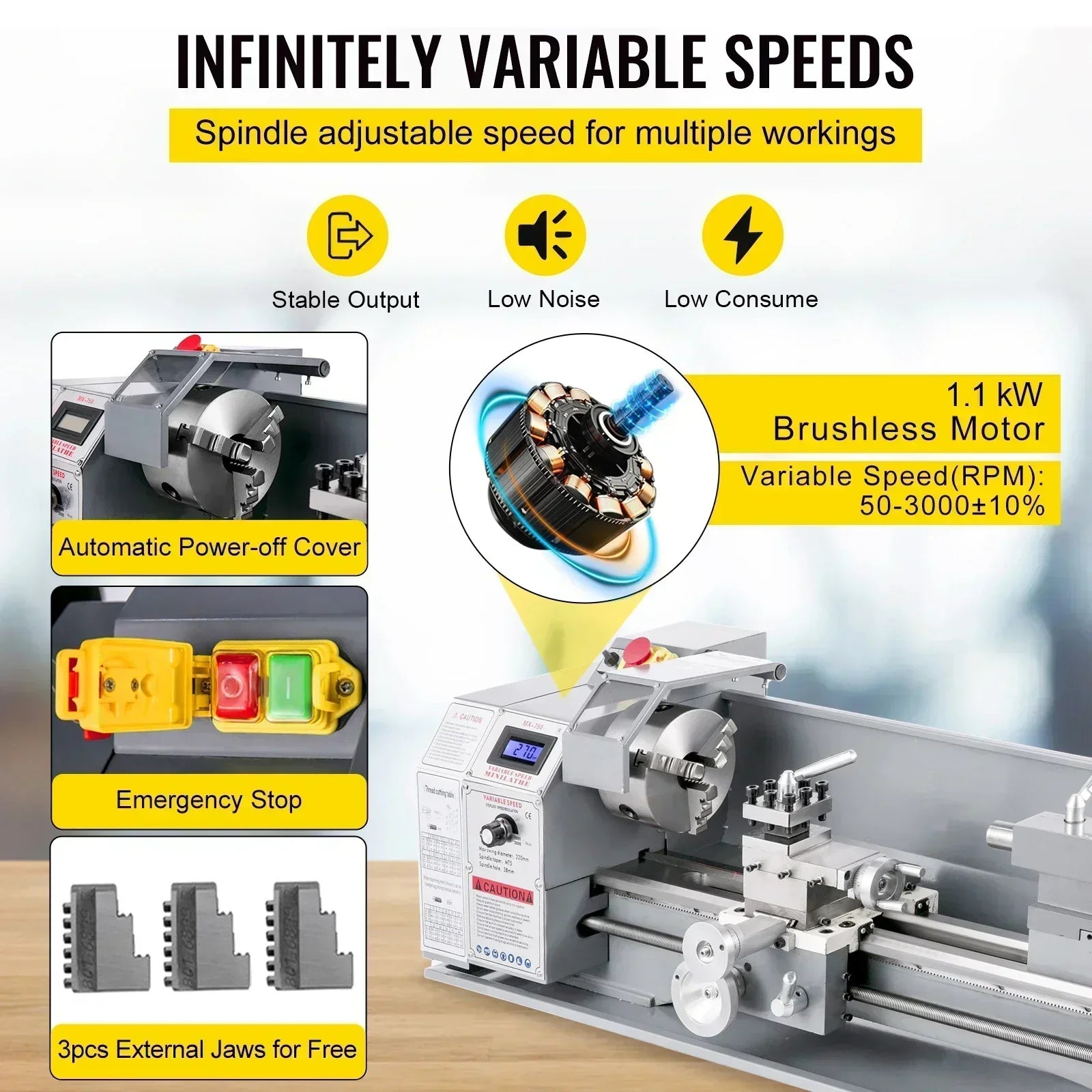 Sihao Lathe 220x750 tornio metalli 750W brushless LED
