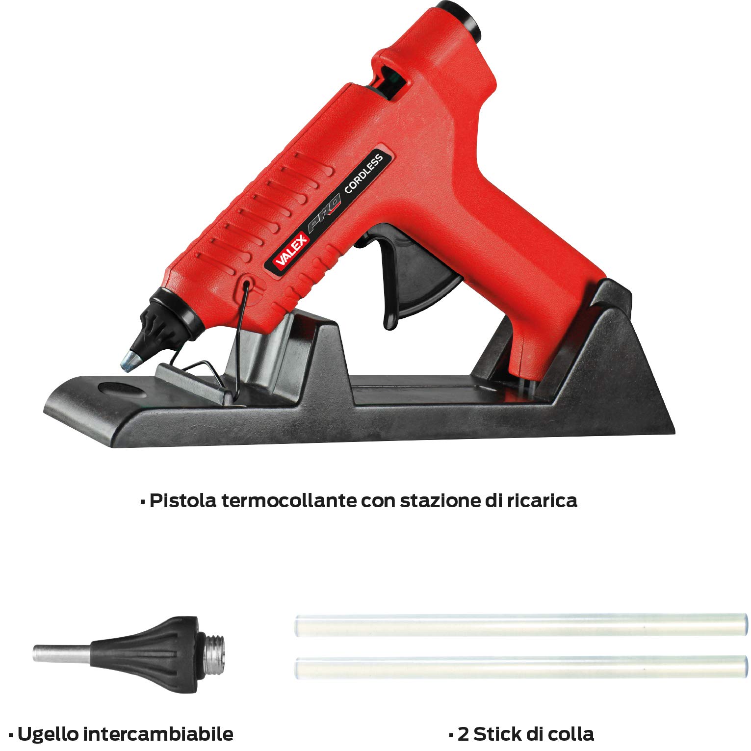 Valex Pistola Termocollante 80W senza Filo con Base 12mm