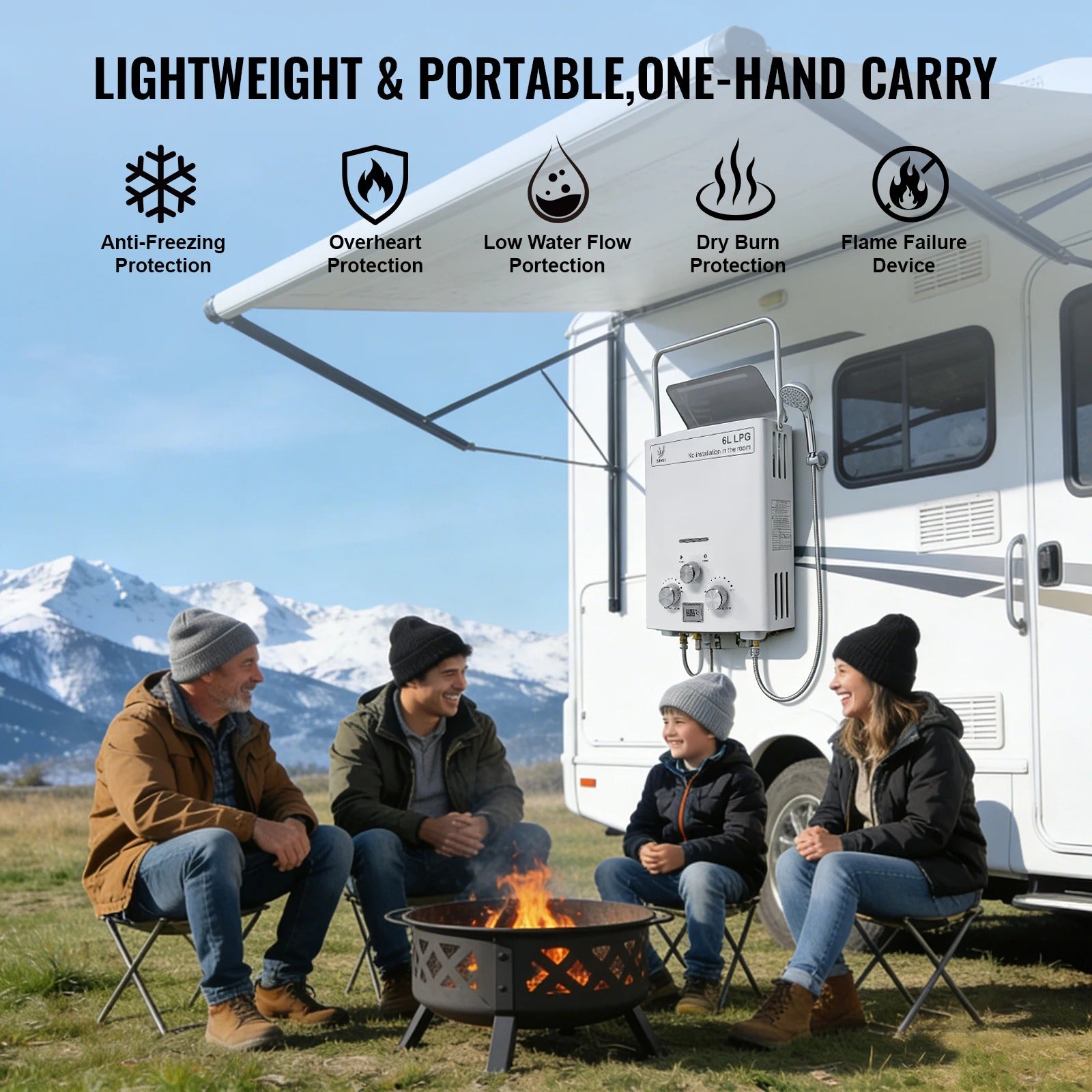 SIHAO Scaldabagno a gas 6L portatile GPL Tipo A display