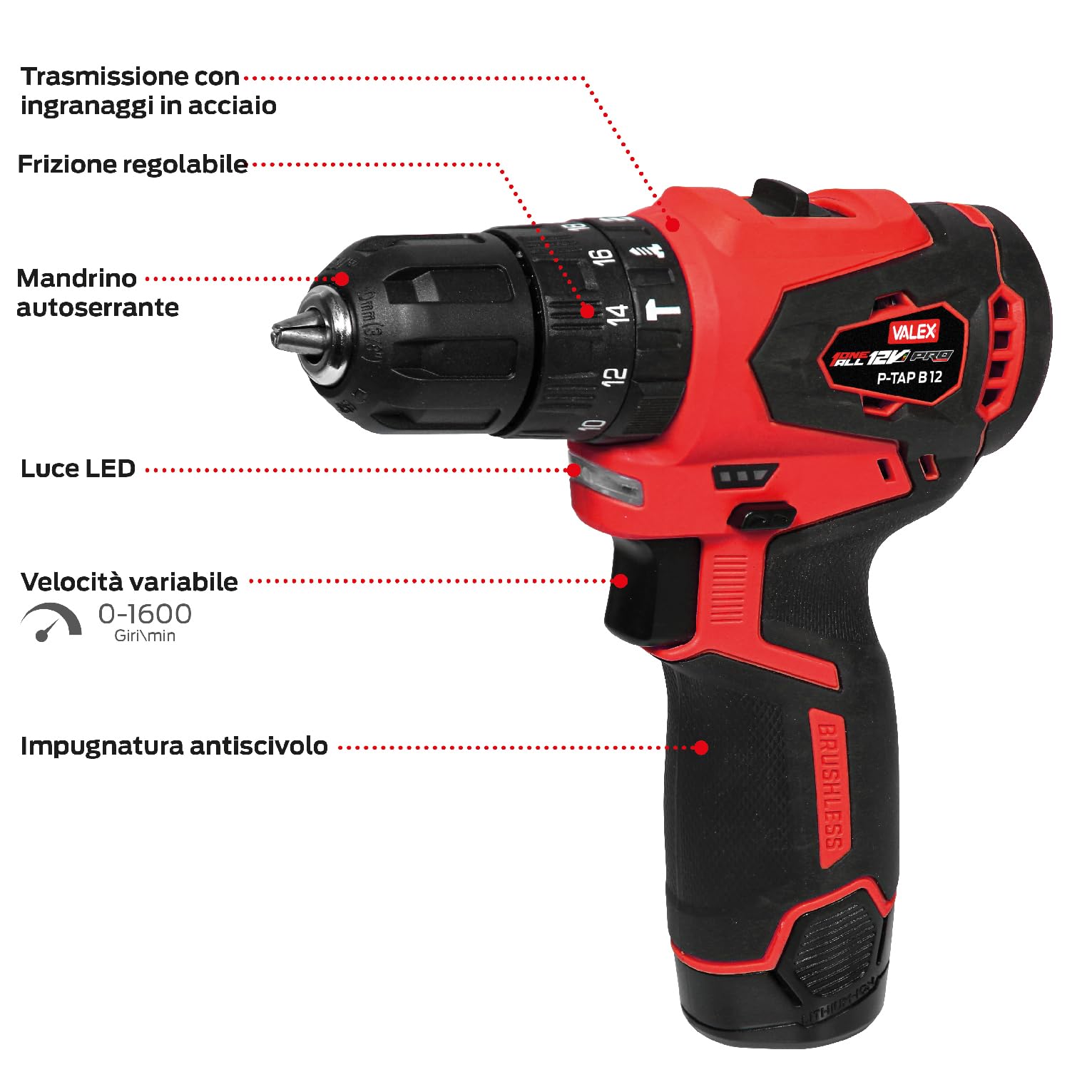 Valex OneAll P-TAP B 12 K1 Trapano 12V 2Ah 36Nm