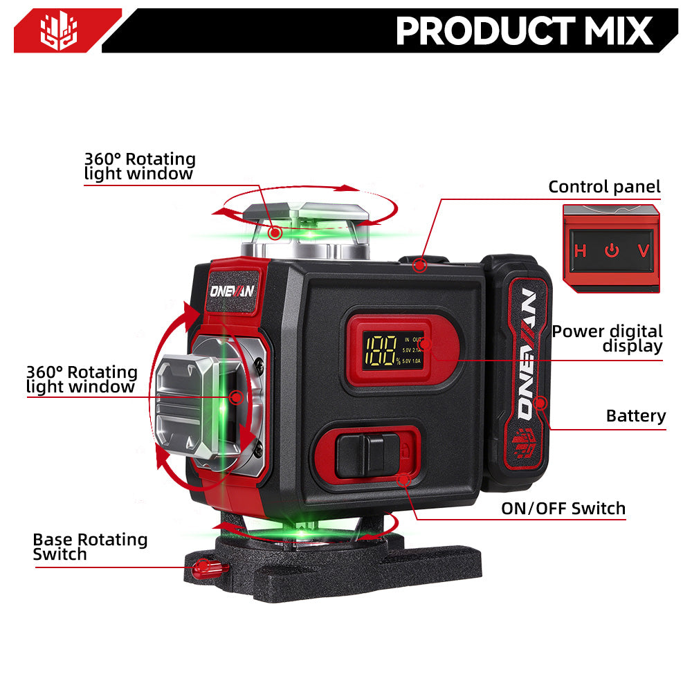 ONEVAN LK-822 Pro Livella Laser 16 Linee 4D Treppiede