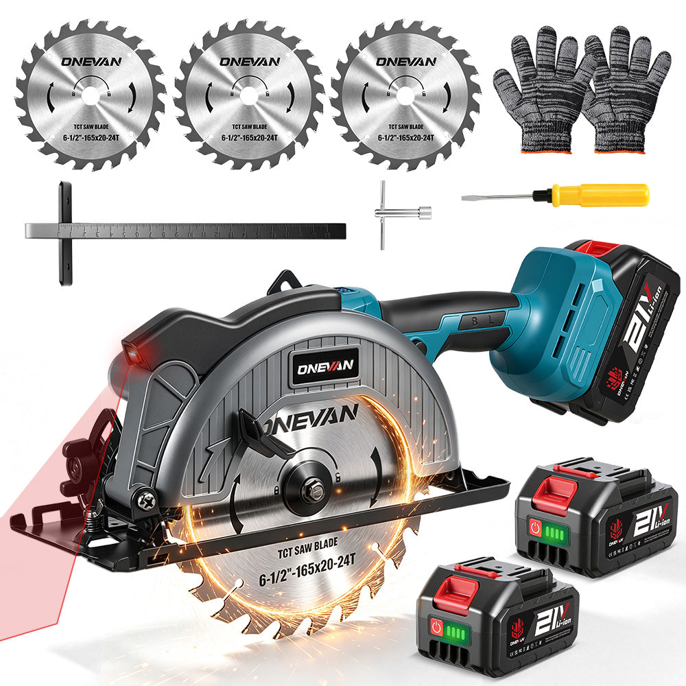 ONEVAN Woodworking Tools Sega Circolare 165mm Laser 2 Batterie