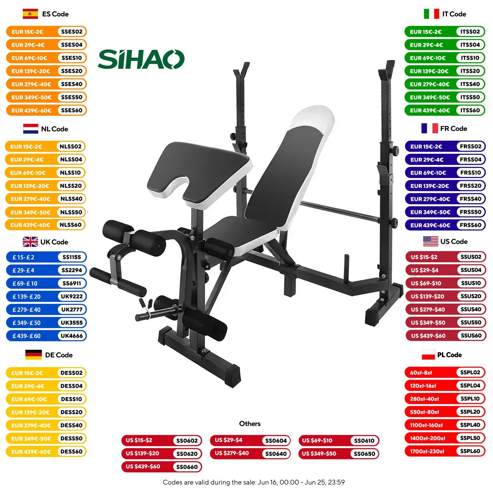 Sihao Tools panca pesi multifunzione 299 kg regolabile