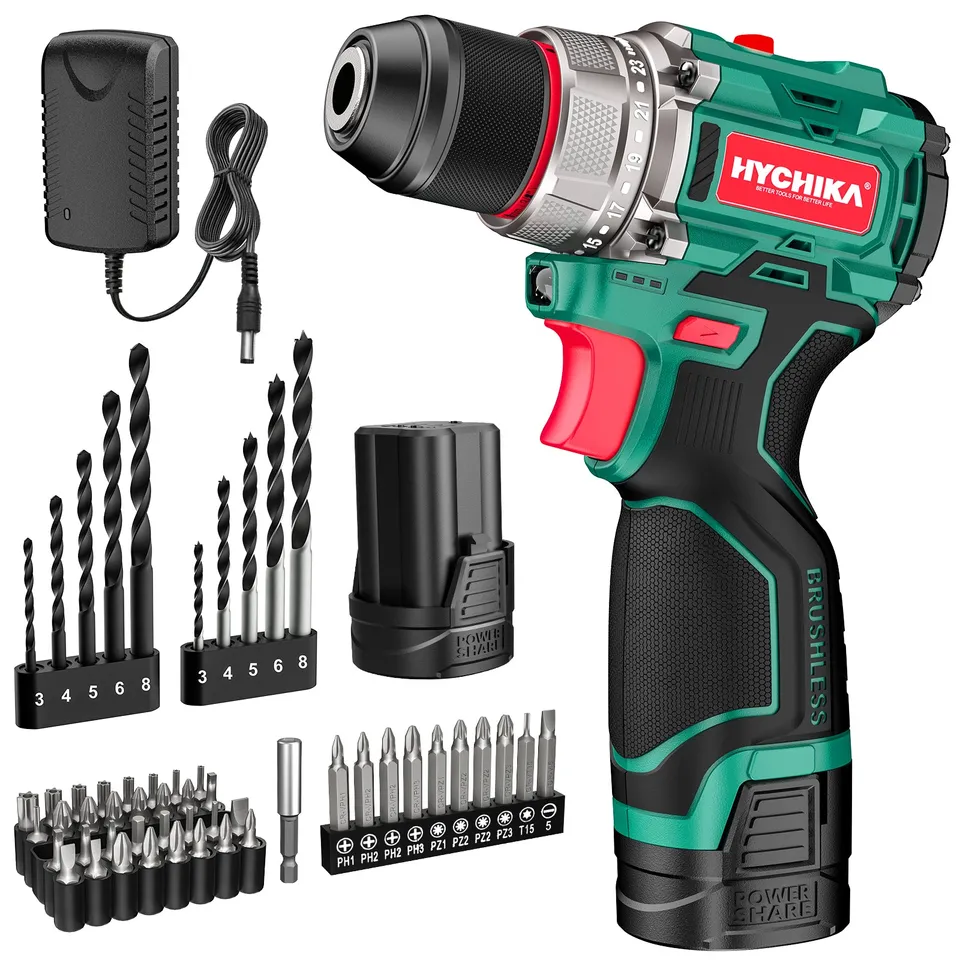 HYCHIKA trapano avvitatore brushless 16,8V 45Nm mandrino 10mm 53pz
