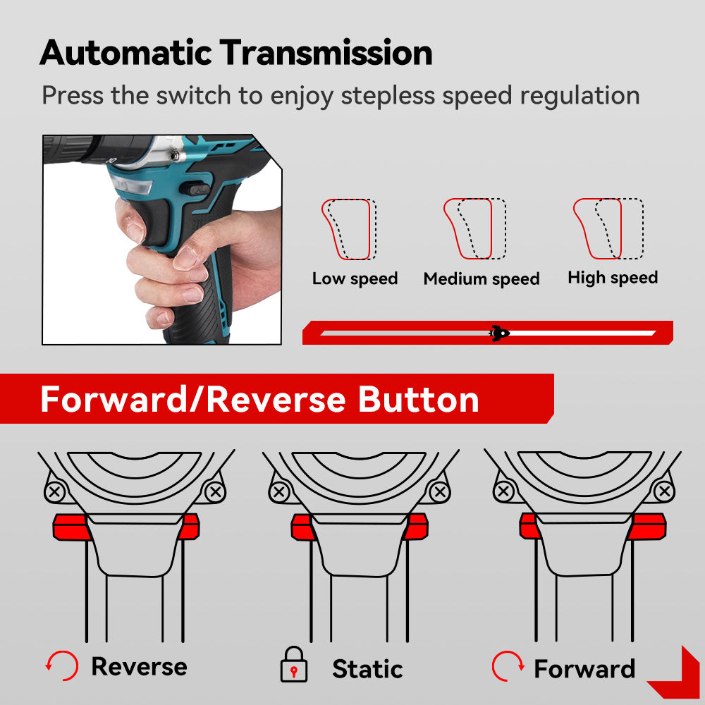 ONEVAN Home Improvement Trapano Avvitatore 54N·m Brushless 13mm 2 Batterie