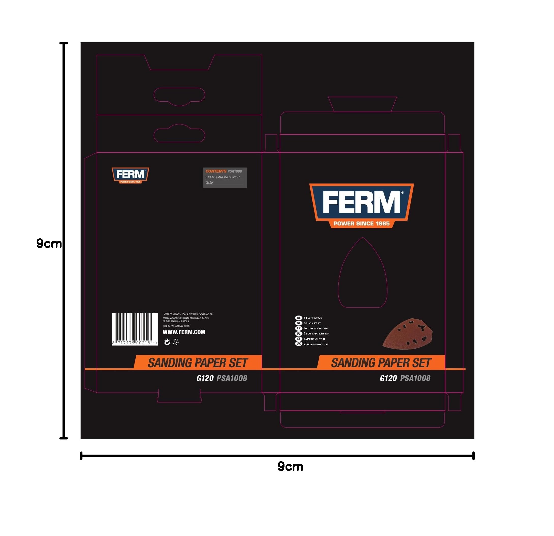 FERM Carta Abrasiva G120 per Levigatrice PSM1013 5 Pezzi