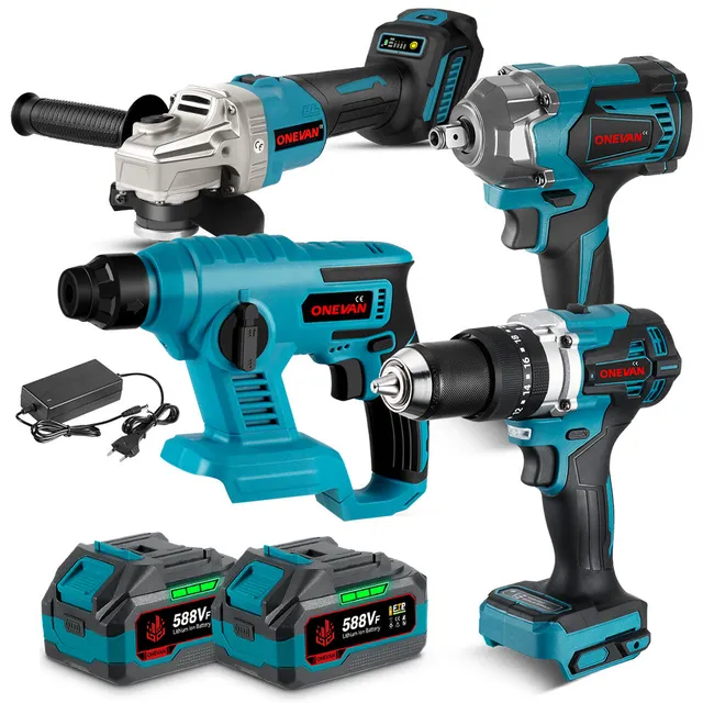 ONEVAN Cordless Tool Set kit 4 pezzi 1200Nm 13mm 125mm 3Ah